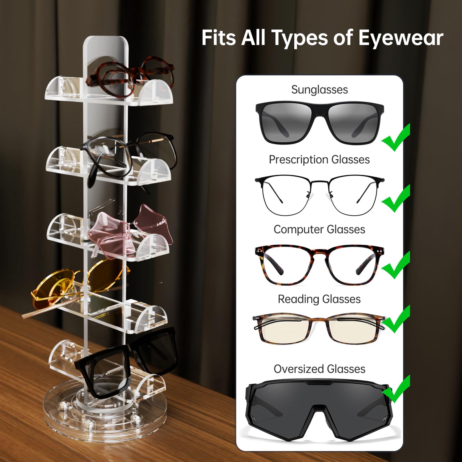 NiHome Présentoir rotatif pour lunettes en acrylique transparent
