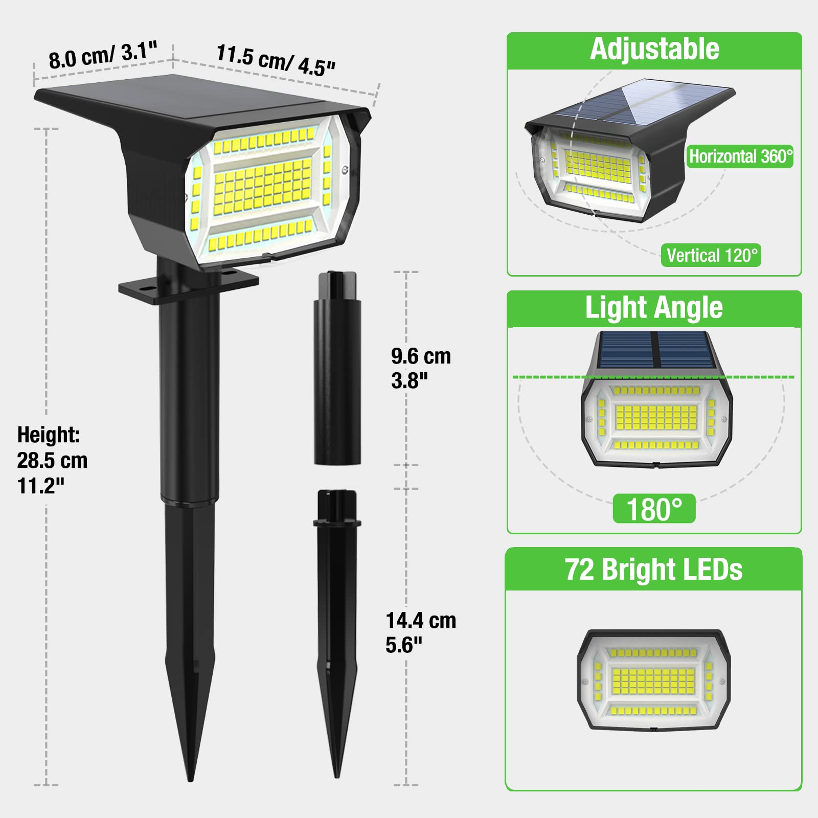 LOTMOS Spot Solaire Exterieur 7 Pack 72LED IP67 Étanche 3000K 2 en 1 Jardin