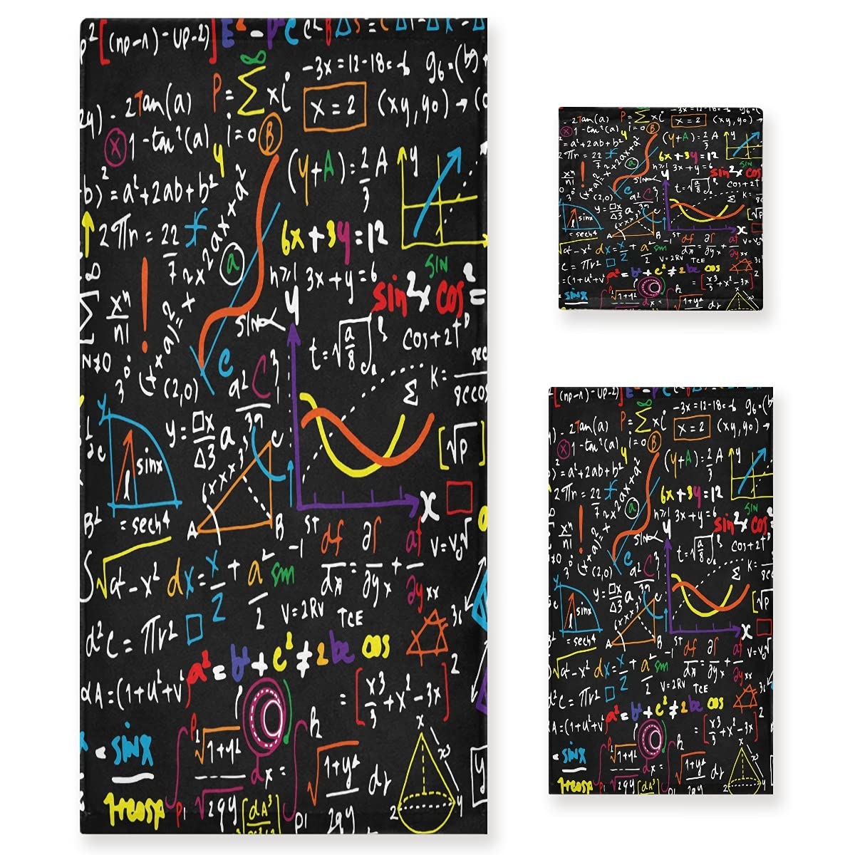 BEUSS Fórmula Matemática Colorida Juego de Toallas para Baño Playa 100% Algodón de Piscina Toalla (1 Toalla de Baño y 1 Toalla de Mano y 1 Paño de Lavado) para Nadar Hotel Niñas Niños Niños