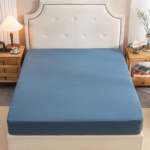 Miniatura 5 de PURE ERA Sábana bajera ajustable de algodón de punto de jersey (sin sábana encimera ni fundas de almohada), bolsillo profundo de hasta 15 a 20