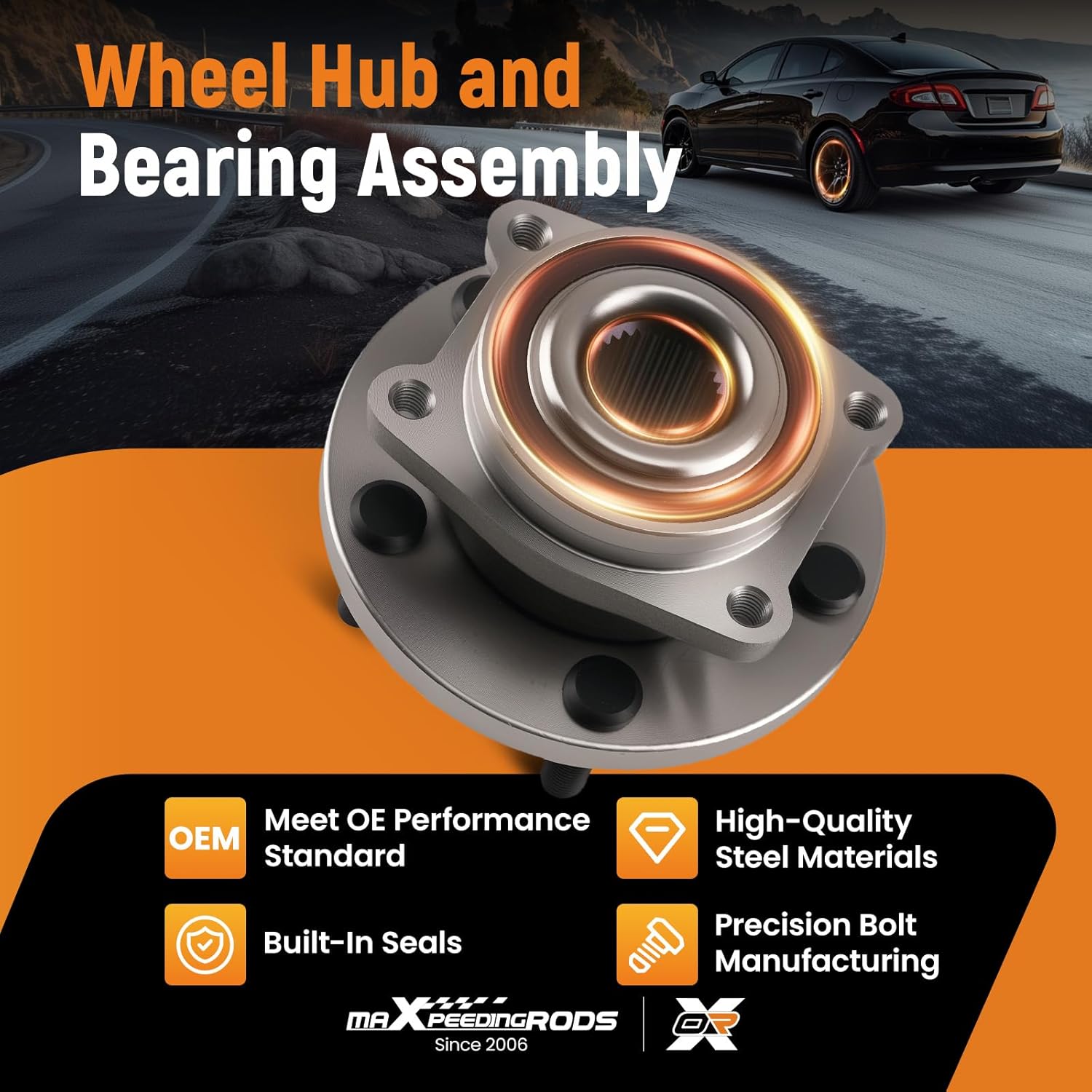 maXpeedingrods 513263 2pcs Front Wheel Hub Bearing Assembly for Chrysler 200 2011-2014, for Chrysler Sebring 2007-2010, for Dodge Avenger 2008-2014 5 Bolt