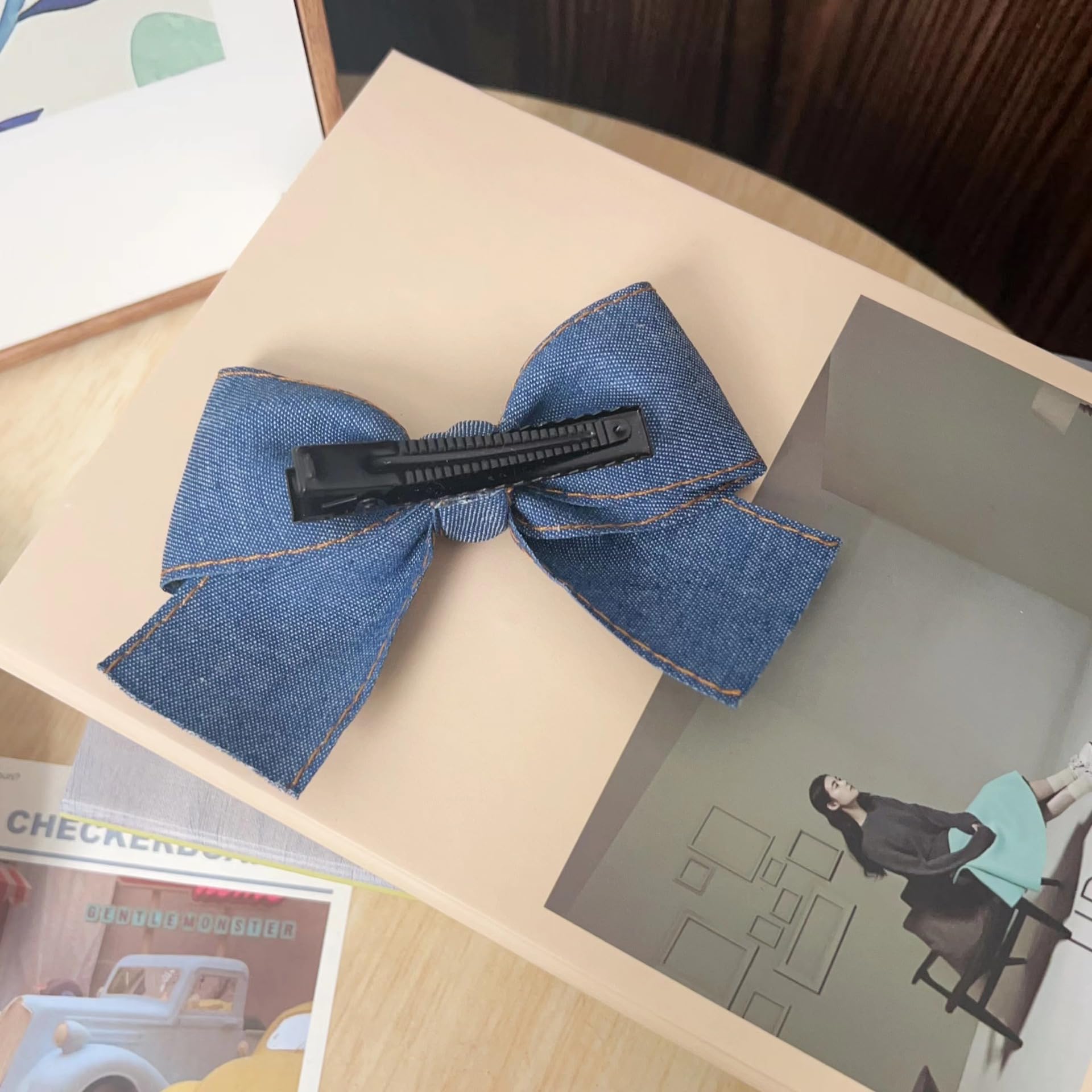 Amazon.com : Blue Denim Hair Clip Pin Bow Girls Blue Jeans  display picture 2