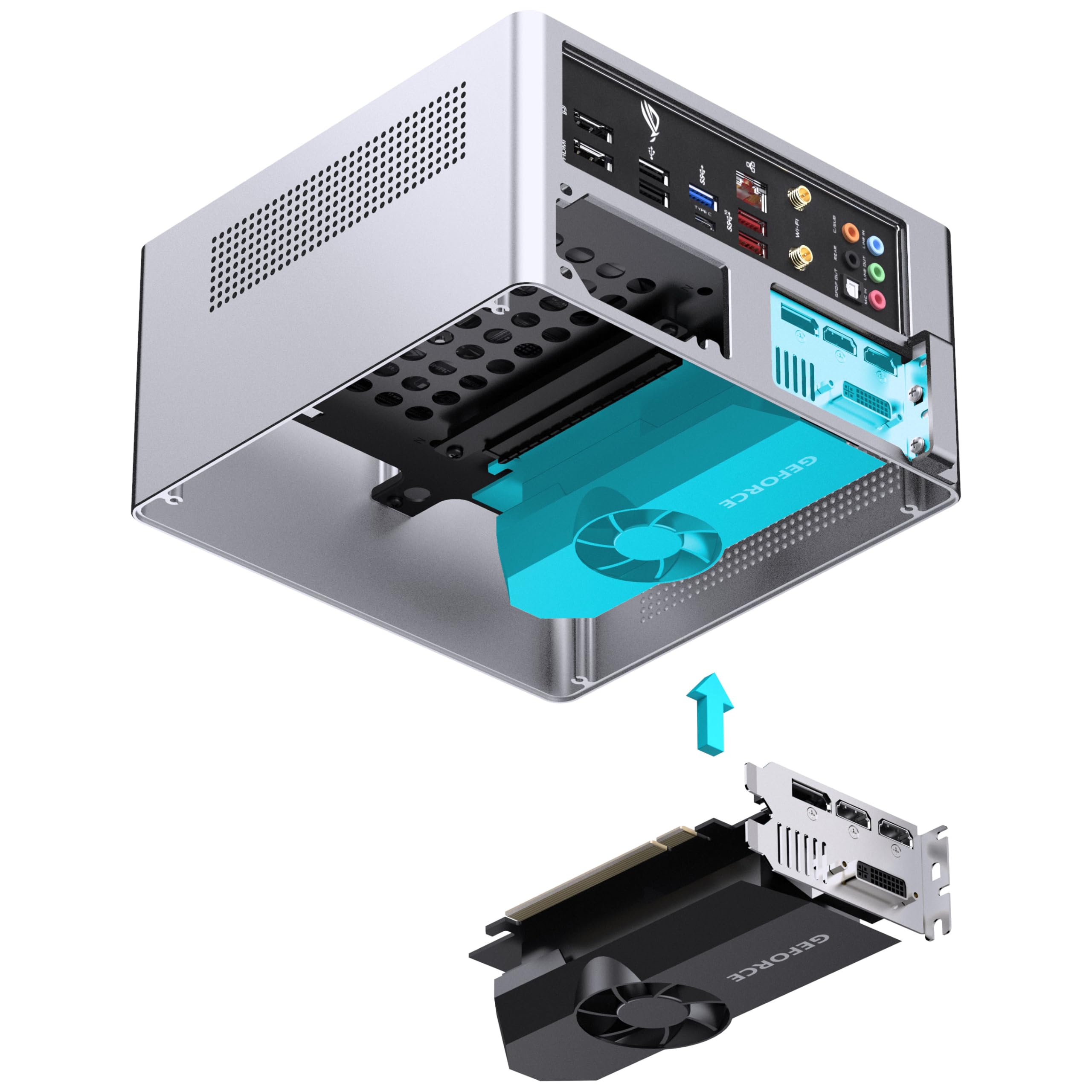 Jonsbo NV10 PC-Gehäuse Silber | Mini-ITX Case aus Aluminium & Stahl, kompaktes ITX-Gehäuse mit USB-C, Low-Profile GPU Support