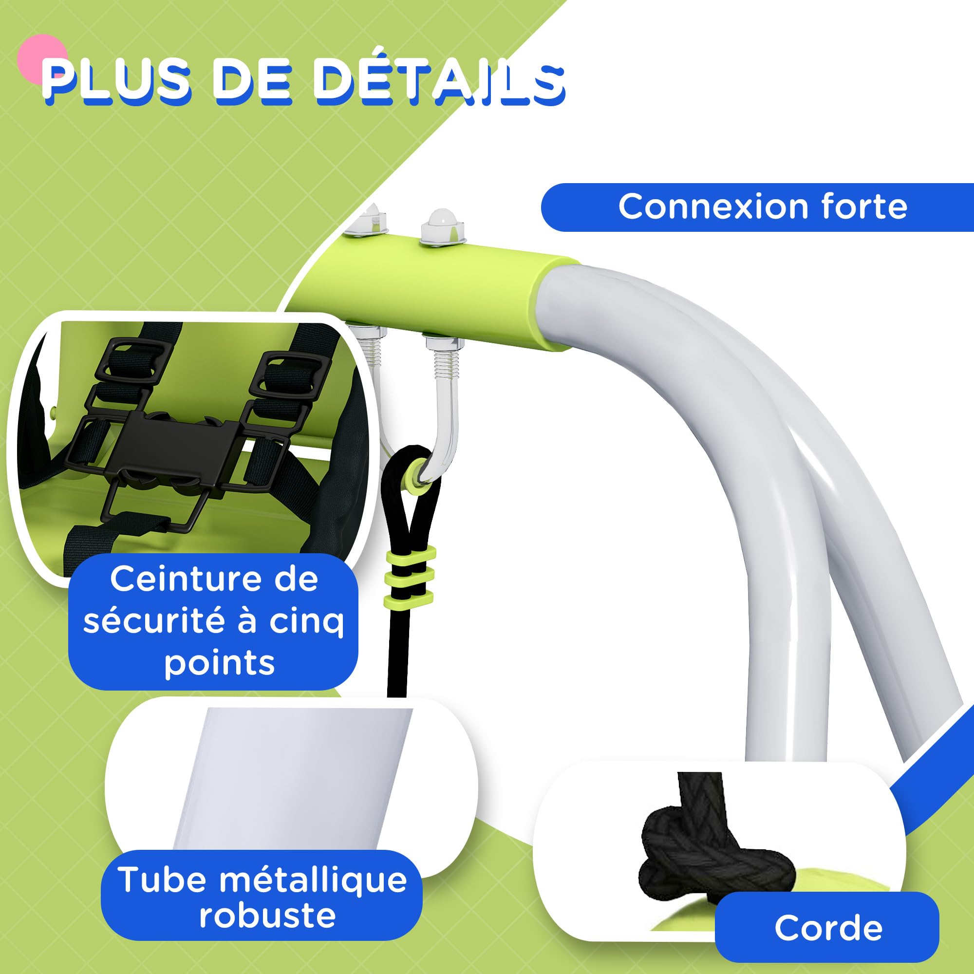 Outsunny Balançoire Portique pour Enfant 2 en 1 IntérieureEextérieure Vert | Ceinture De Sécurité À 5 Points, Facile À Assembler Et À Ranger