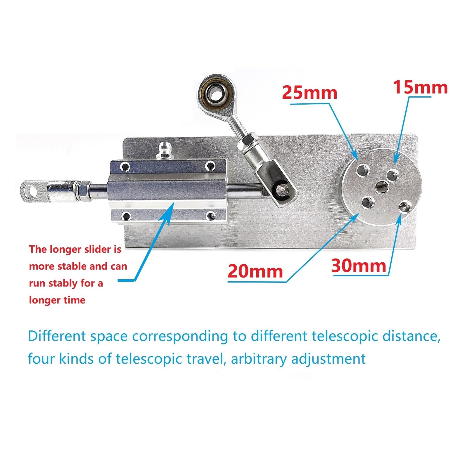 Siłownik liniowy, DC 12V Mały siłownik liniowy Tłokowy silnik teleskopowy 15/20/25/30mm Skok Stop aluminium(85 rpm,Without RF remote)