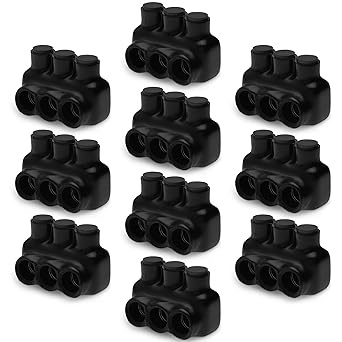 (10 Pack) OHLECTRIC Black Insulated Connector - Single Side Entry - 3 Port - 4-14