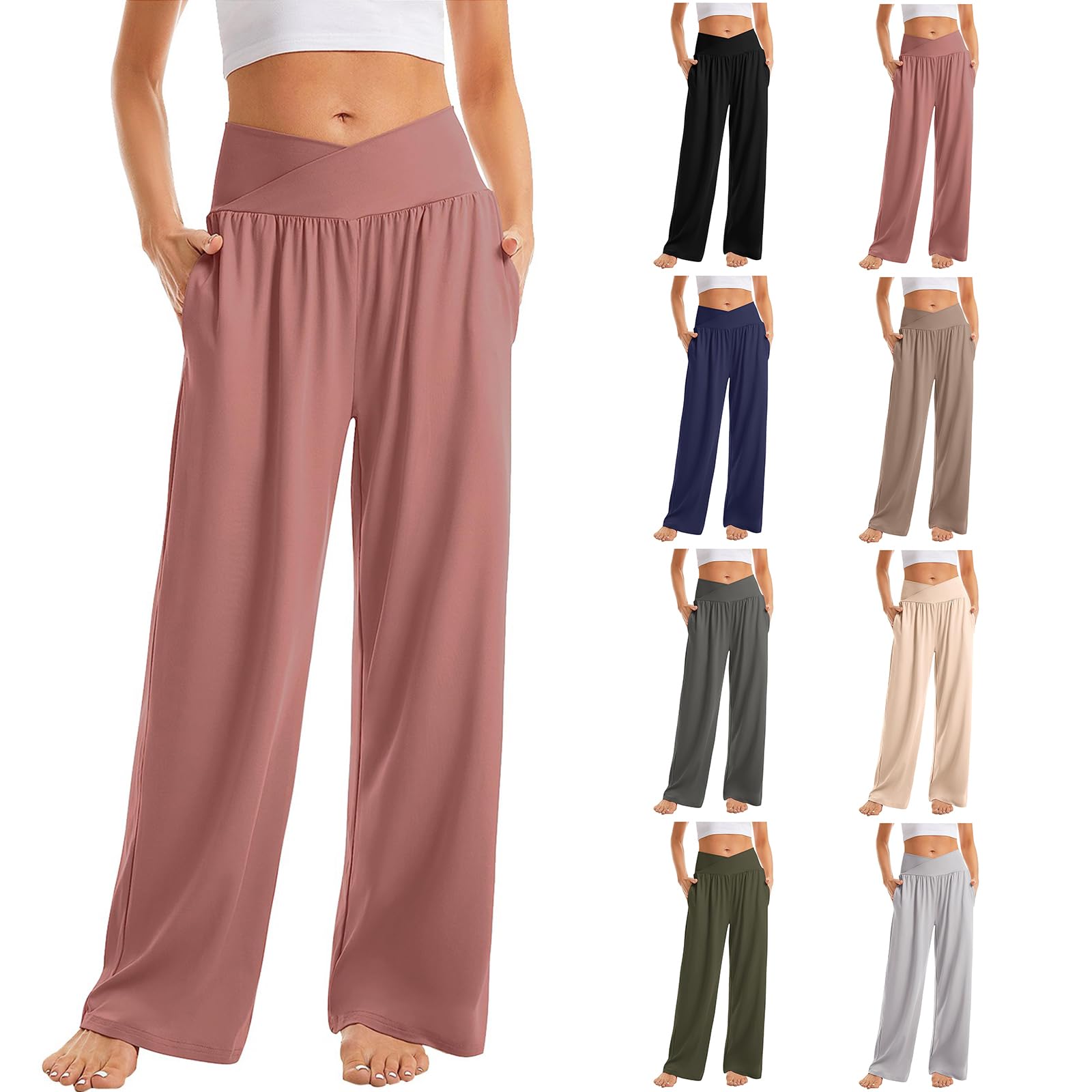 ZsaeSM Wide Leg Yoga Pants for Women Crossover High Waisted Lounge Pants Casual Loose Flowy Pants Baggy Sweatpants w/Pockets