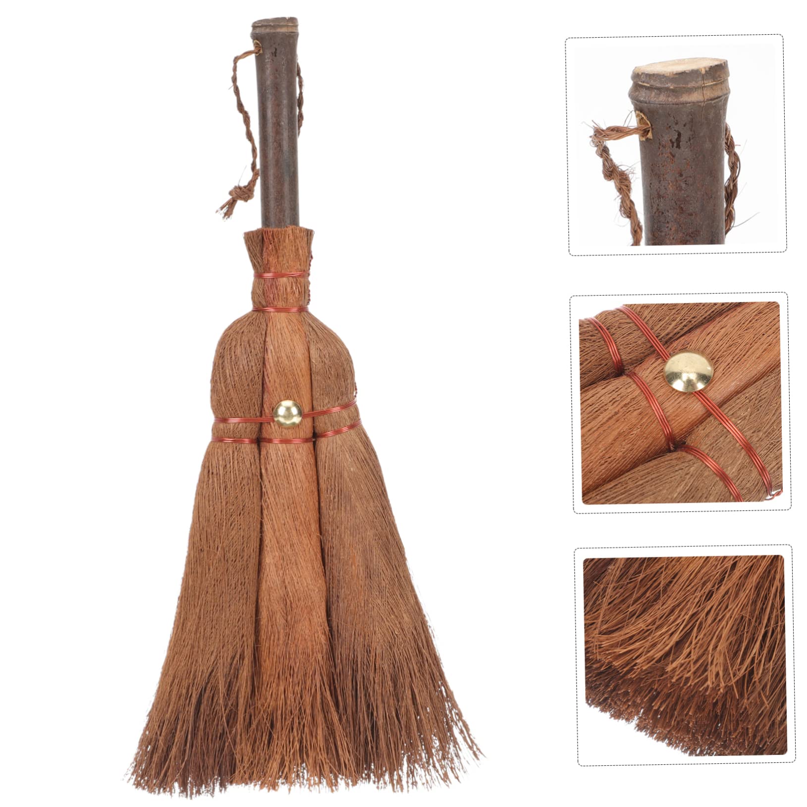 minkissy Brown Silk Broom Wizard Broom Small Home Cleaning Tool Pet Cleaning Supplies Table Palm Broom Artificial Broom Mini Straw Broom Mini Cleaning Brush Natural Handle