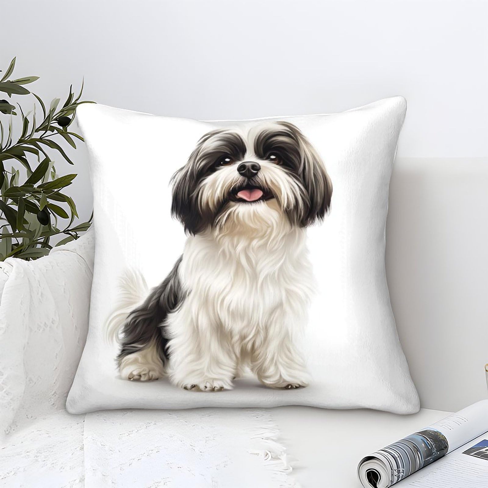 Yyvkpmlxc Style-2 Cushion Cases Shih Tzu Dog Modern Art Decorative,Adorable Dog Breed Pattern Square Soft Polyester Throw Pillow Cases Outdoor Patio Garden Bench Living Room Sofa Decor 40X40cm