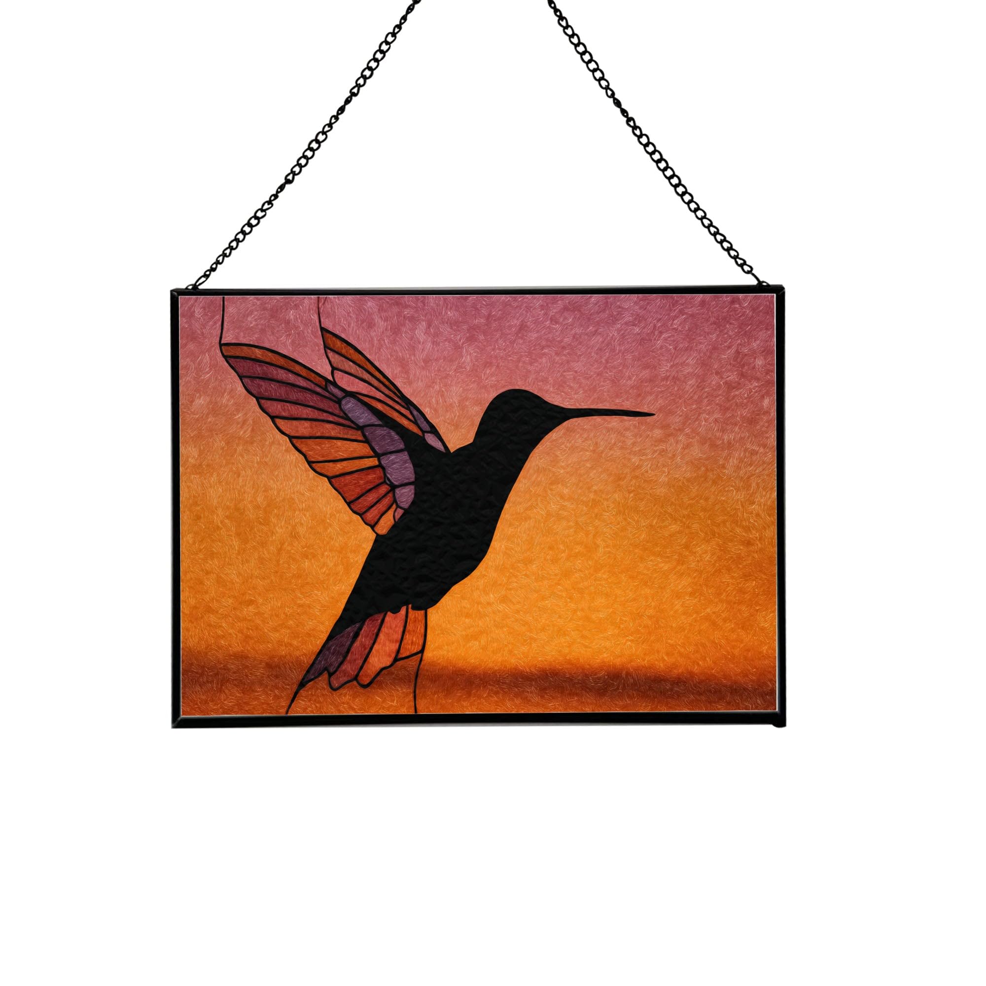 Hummingbird Shadow – Amber Sky Animal Stained Glass Suncatcher – Rectangular Hanging Window Panel with Artistic Nature Background – Wildlife Glass Art Gift for Animal and Nature Lovers A6LpoQ
