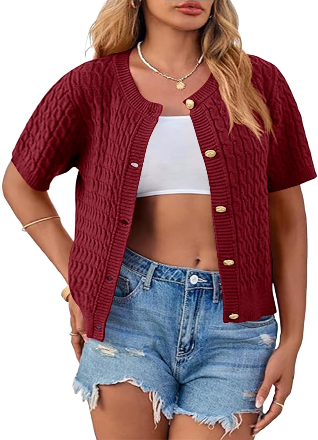 Elitechoice Women's Plus Size Cardigan Sweater Short Sleeve Knit Open Front Beach Office Casual Tops (L-4XL) - Image 2