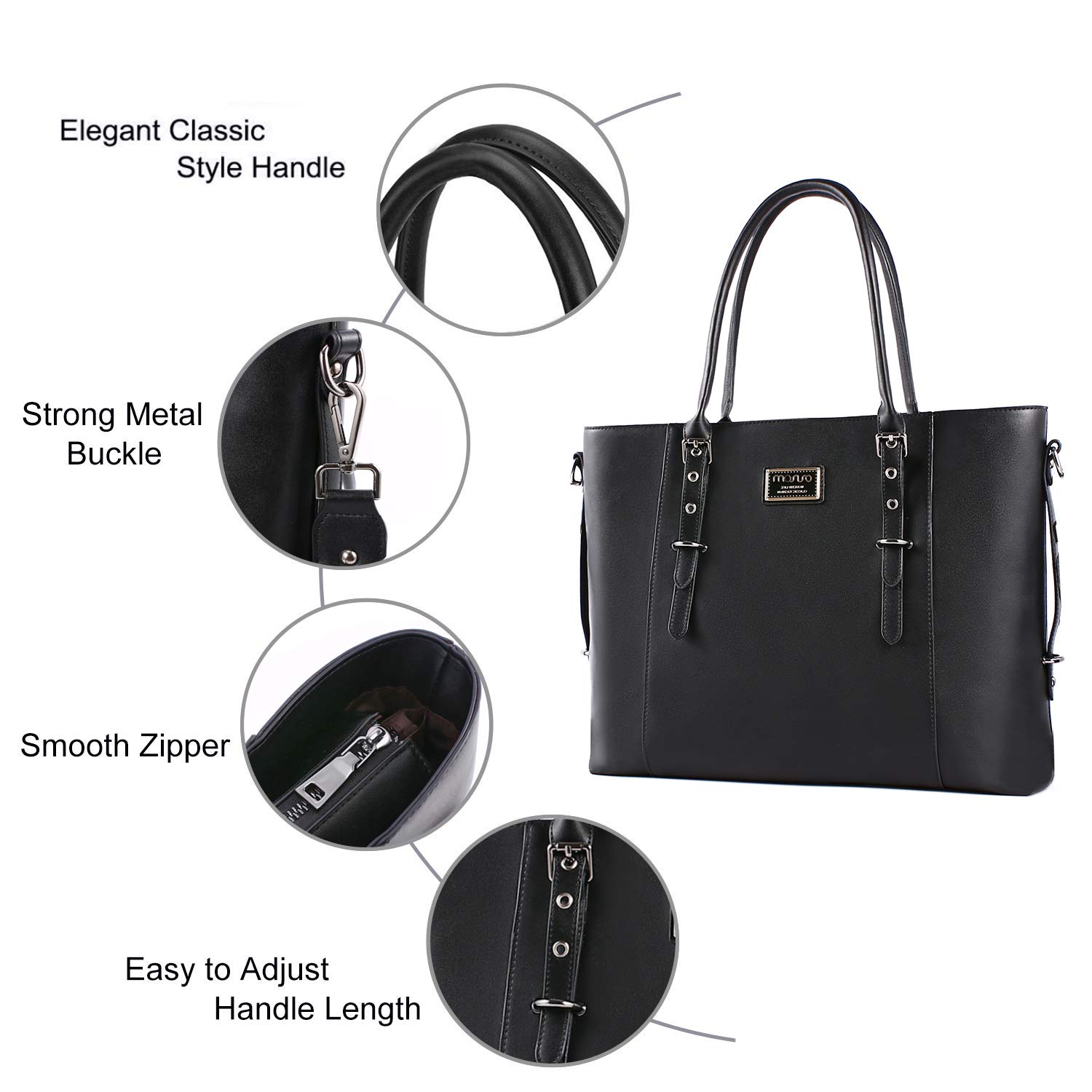 MOSISO Laptop Tasche (17-17,3 Zoll),PU Leder Umhängetasche Tragetasche | Aktentasche Handtasche Kompatibel mit MacBook & Notebook,Große Kapazität mit Gepolstertes Fach, Schwarz