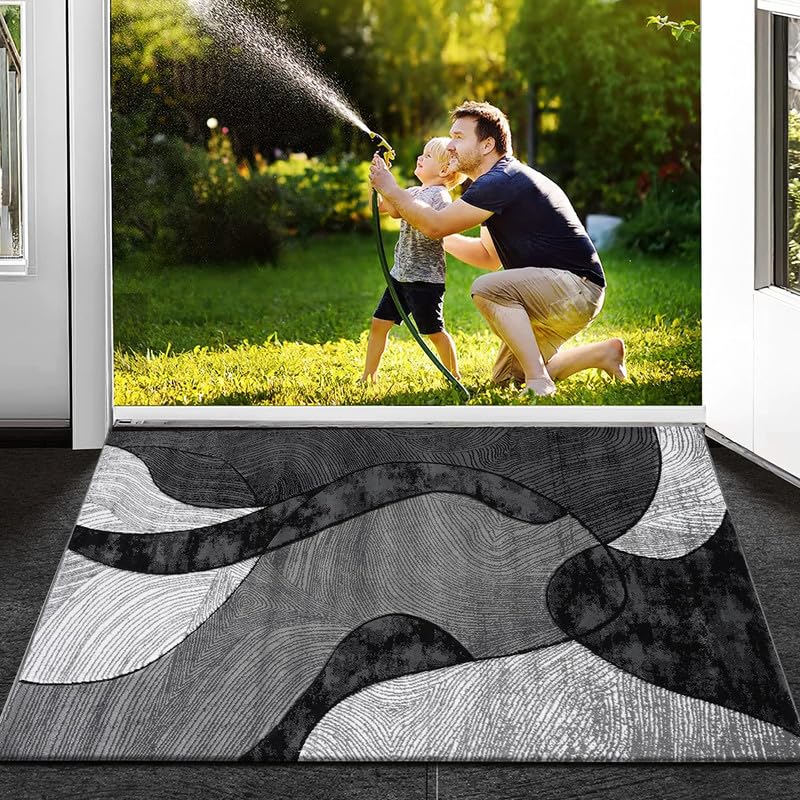 Rugs Inn Velvet Curve - Non-Slip Door Mat - Washable Doormat, Suitable for Indoor/Outdoor Use, Heavy Duty Dirt Trapper and Water Absorbent (Grey, 50x80 cm) — image 1