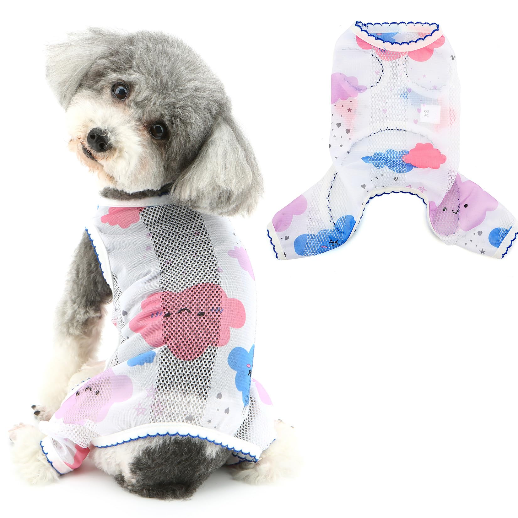Ranphy Cool Mesh Dog Pajamas Summer Clothes for Small Dogs Cute Cartoon Print Pet Jumpsuit Soft Puppy Onesie Doggy Lightweight Breathable Pjs