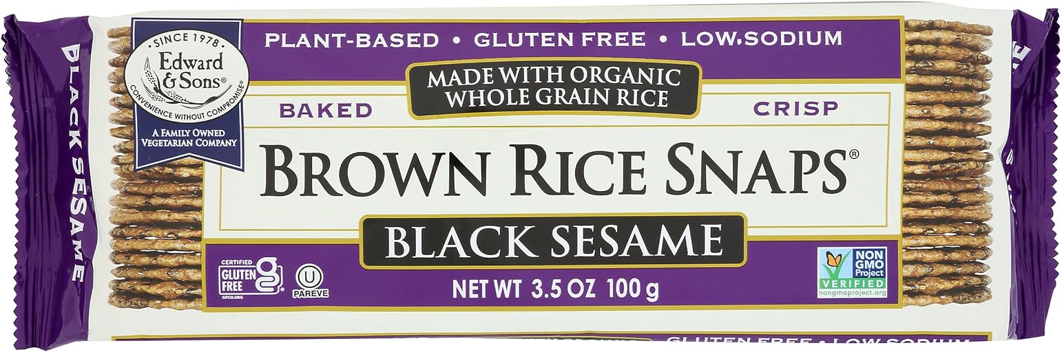 Edward & Sons Brown Rice Snaps, Black Sesame Flavor, Organic, 3.5 oz