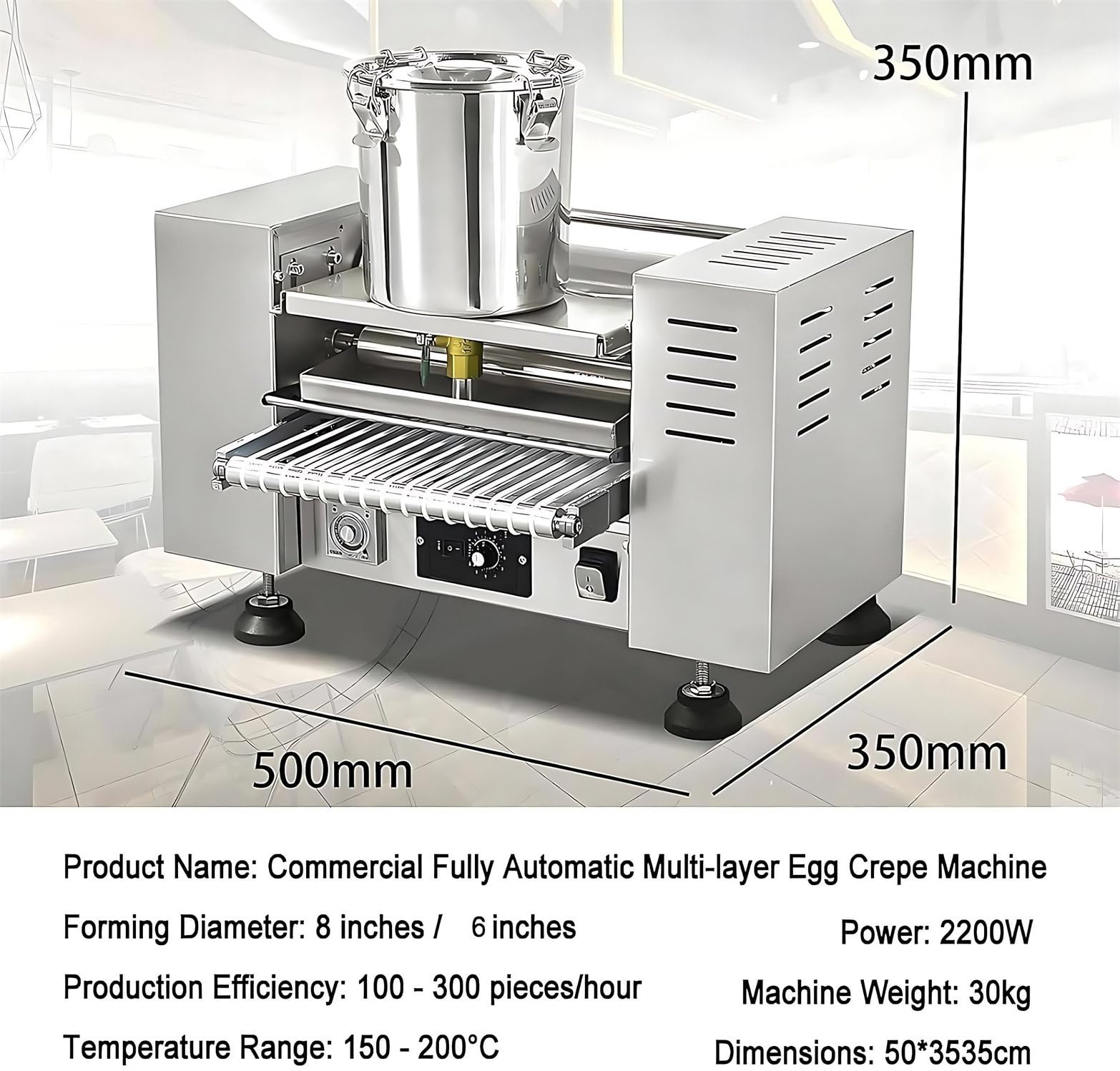 Macchina Multifunzione per Uovo a Mille Strati, Macchina Automatica per Produzione Di Mille Crêpe, 0-200 °c, 100-350 Pezzi/Ora, Riscaldamento Uniforme, Per Tortilla, Lasagne Al Mango/Durian 8In