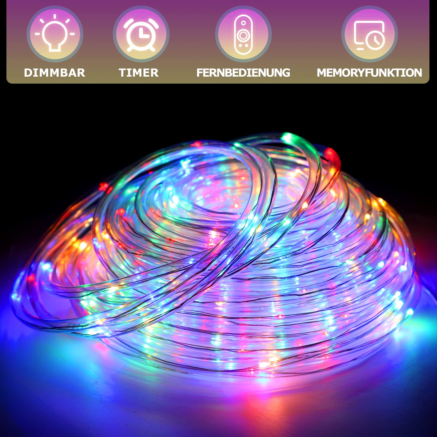 Jopassy Tubo luminoso esterno 30 m 300 LED, tubo luminoso esterno interno 8 modalità, tubo luminoso per Natale, feste, tubo luminoso con telecomando, impermeabile, per esterni