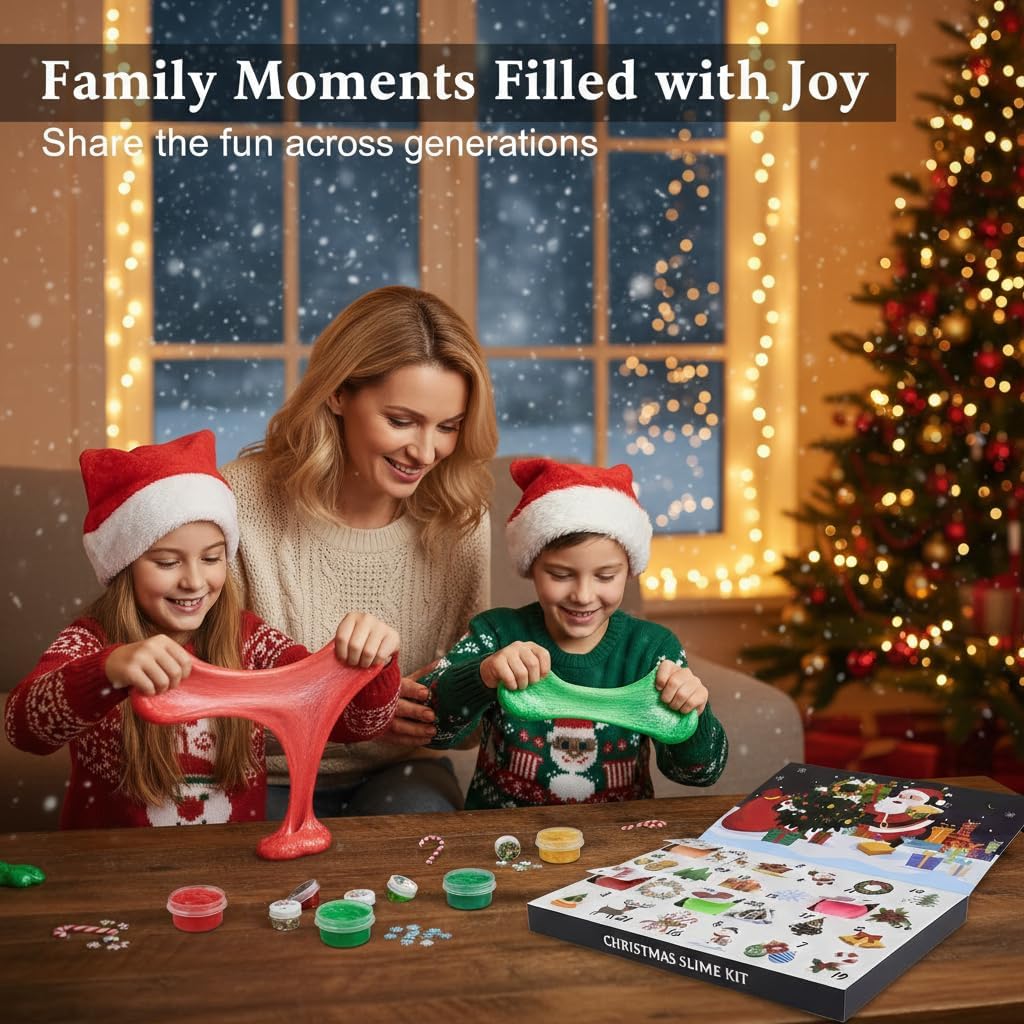 Christmas Gift Slime Advent Calendar 2025, 24 Pack Christmas Crafts Set for Kids, Mess-free and Stretchy, Christmas Stocking Stuffers, Perfect Winter Holiday Party Decoration Gifts, DIY Sensory Toys - Image 8