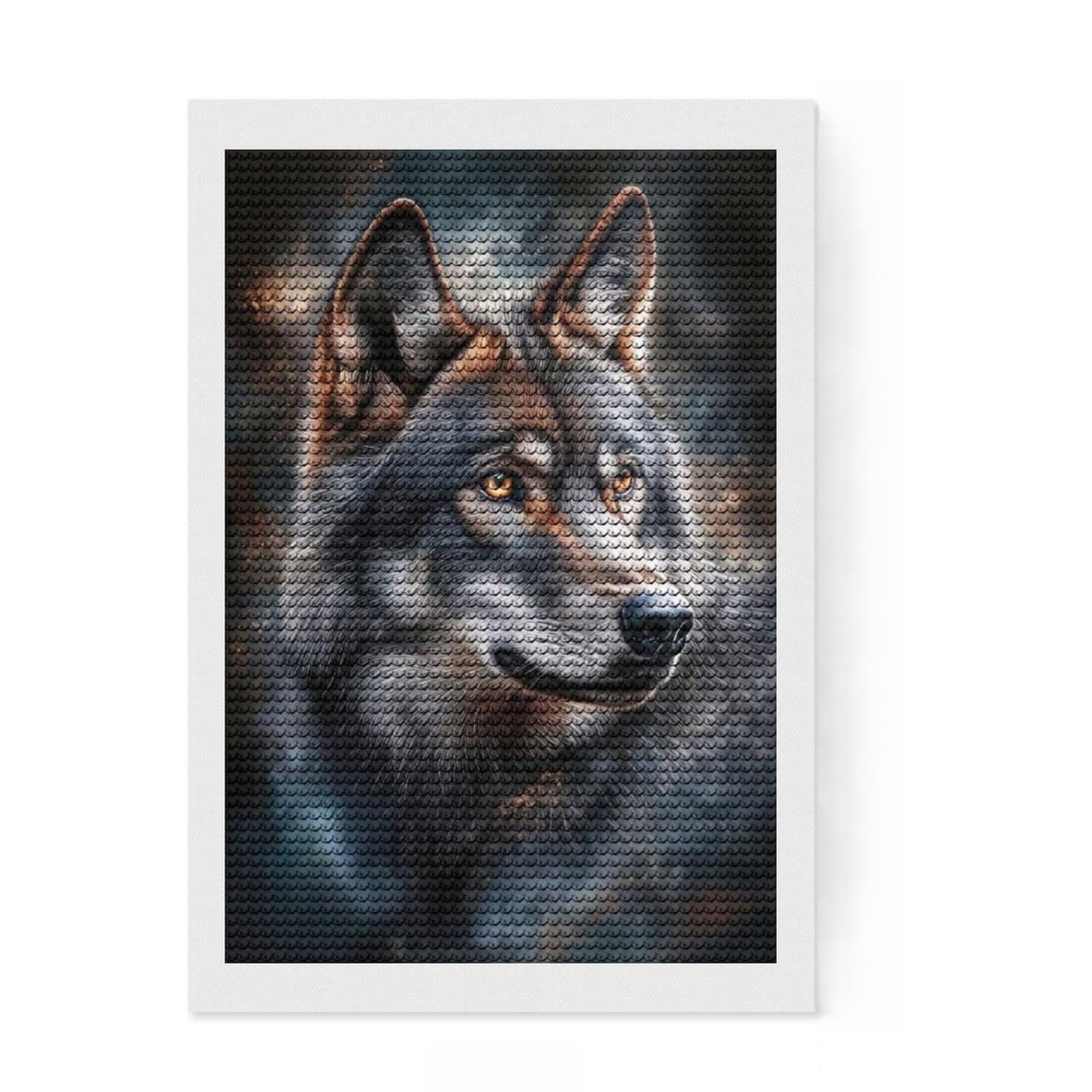 Junmoney Wolf Portrait Diamond Painting Canvas Set 8"x12", for Teens, Pleasing Wall Art Project, Cosy Home Accent, Birthday Gift
