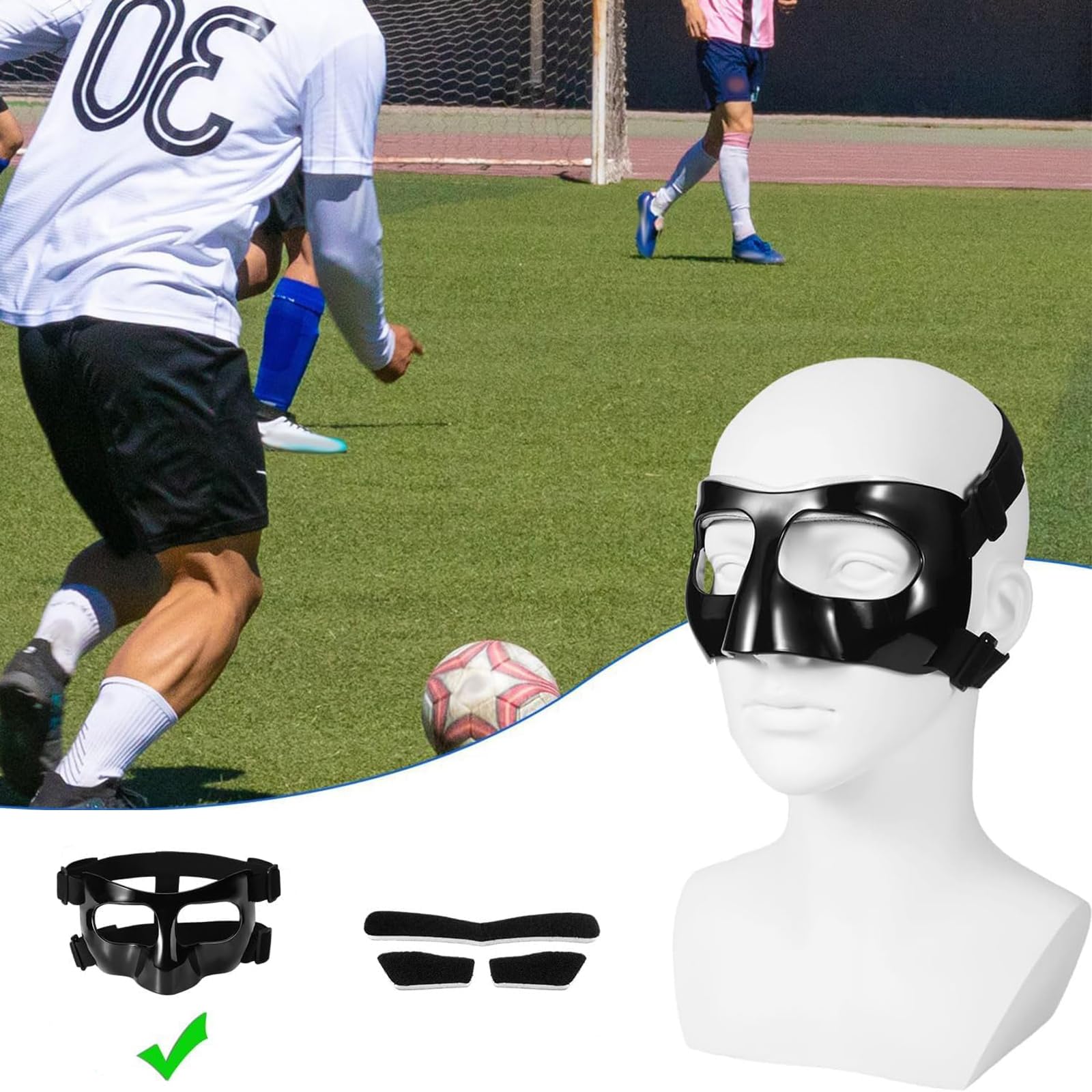 Maschera Protettiva Naso Rotto, Protezione per Viso Maschera per Allenamento, Maschera da Basket Regolabile, Protezione per Naso Per Rotto Adatto al Basket, al Calcio e ad Altri Sport