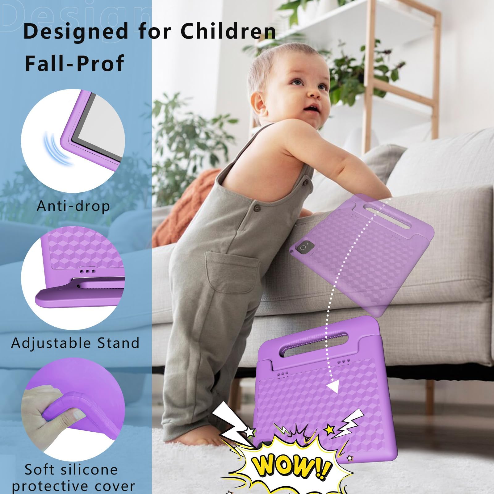 Tablet per Bambini 10 Pollici Android 14, Octa-Core 8GB RAM 64GB ROM, Espandibile fino a 1TB, 6000mAh, Controllo Parentale, Tablet Educativo con Custodia, Bluetooth WiFi, Doppia Fotocamera, GPS