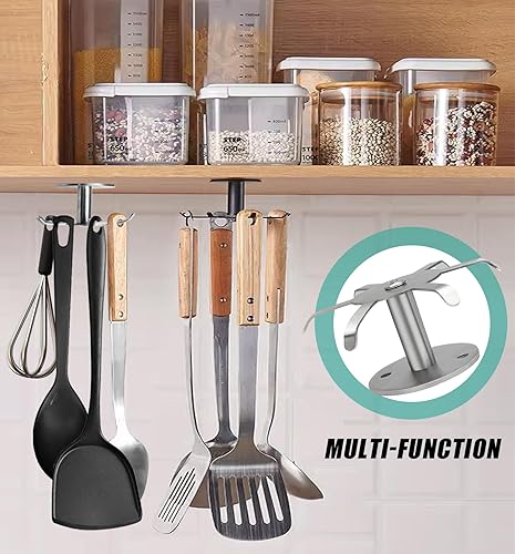Miniatura 7 de Zorfeter Ganchos para utensilios de cocina para debajo del gabinete, estantes de utensilios de acero inoxidable con rotación de 360, sin