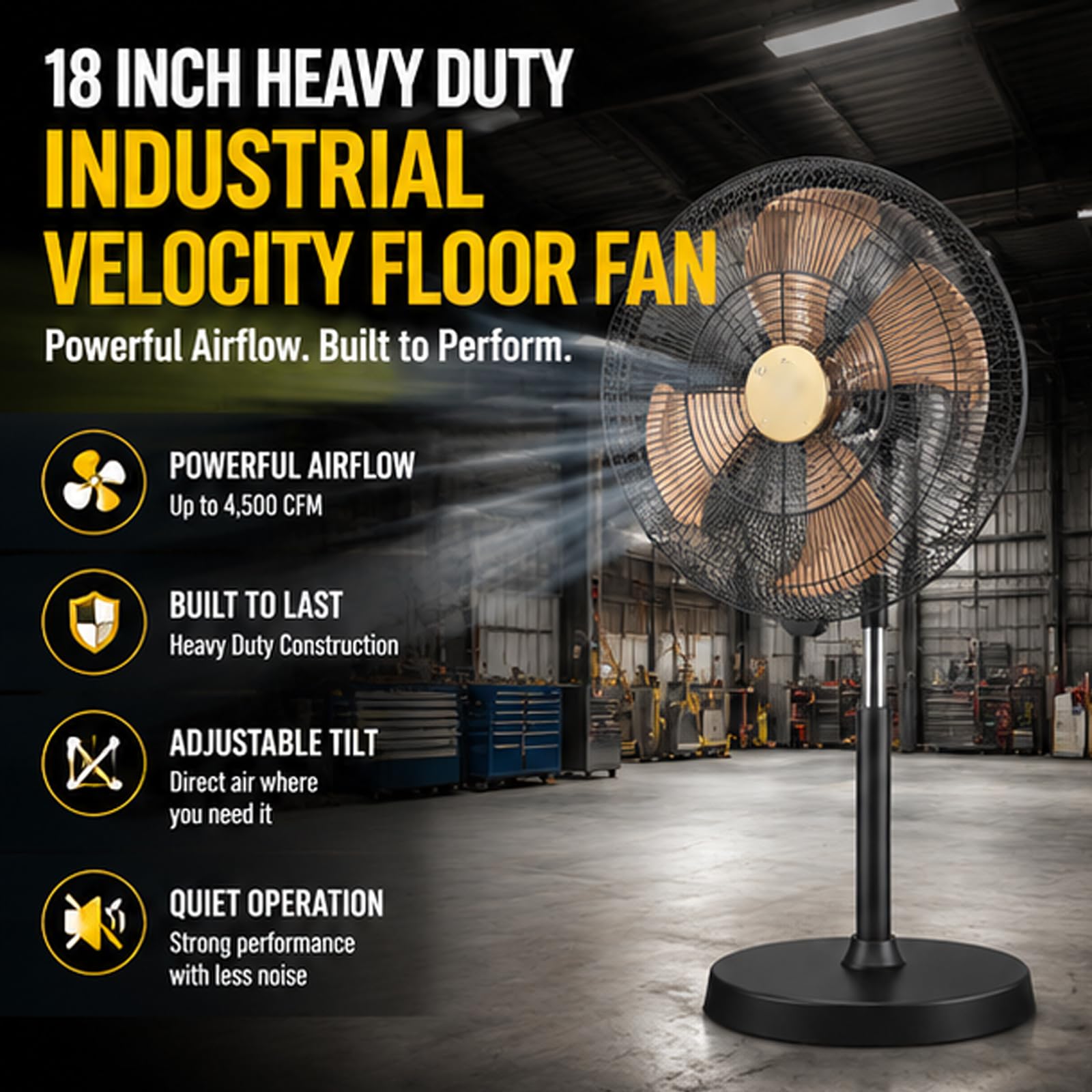 Ventilatore da pavimento industriale ad alta velocità da 18 pollici | Ventilatore oscillante/5 velocità, ventilatore a piedistallo in metallo ad alta velocità per scantinati, magazzini(Stand)