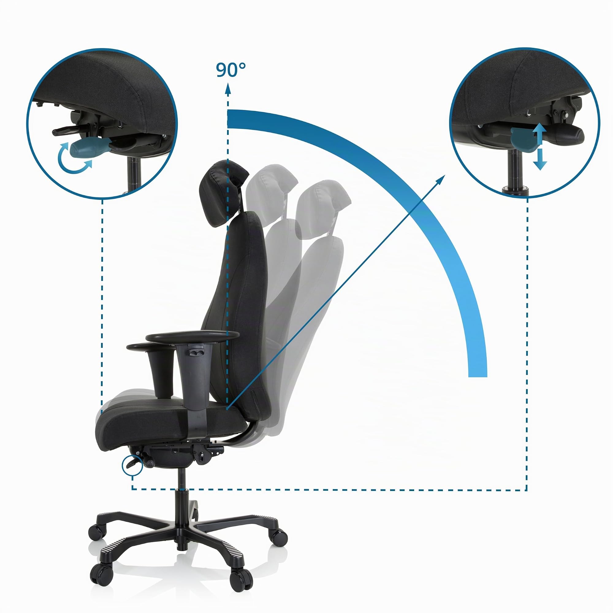 hjh OFFICE 608917 Profi Chefsessel RESISTIO XXL Stoff Bürostuhl ergonomisch, bis 200-kg belastbar, 24h Einsatz, Schwarz