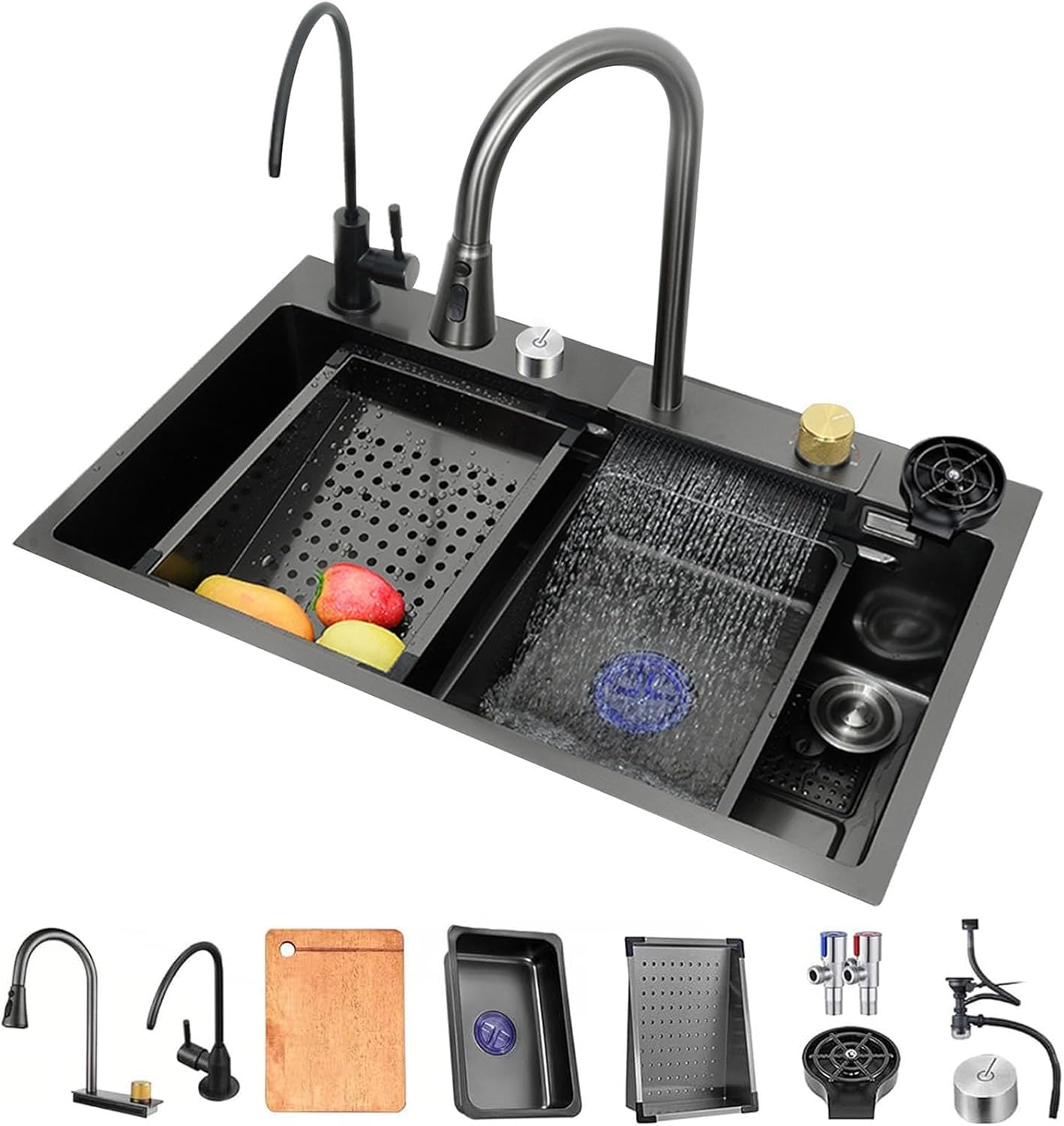 Fregadero para cocina con arandela de tazas que soluciona salpicaduras y falta de espacio