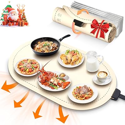 Warming Mat for Food with Heat-Resistant Pad(24"x15"),Electric Heating Pad for Food,Roll Up Silicone Warmer Mat for Party Buffet,Christmas House Warming Gift for Home Hosting Daily Use(Beige)