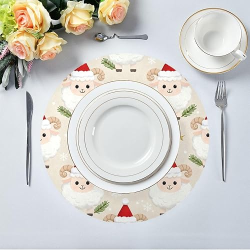 Miniatura 4 de Merry Christmas Sheep Beige placemats Circle Burlap Reusable placemat manteles redondos para mesa 15.4x15.4in Set of 6