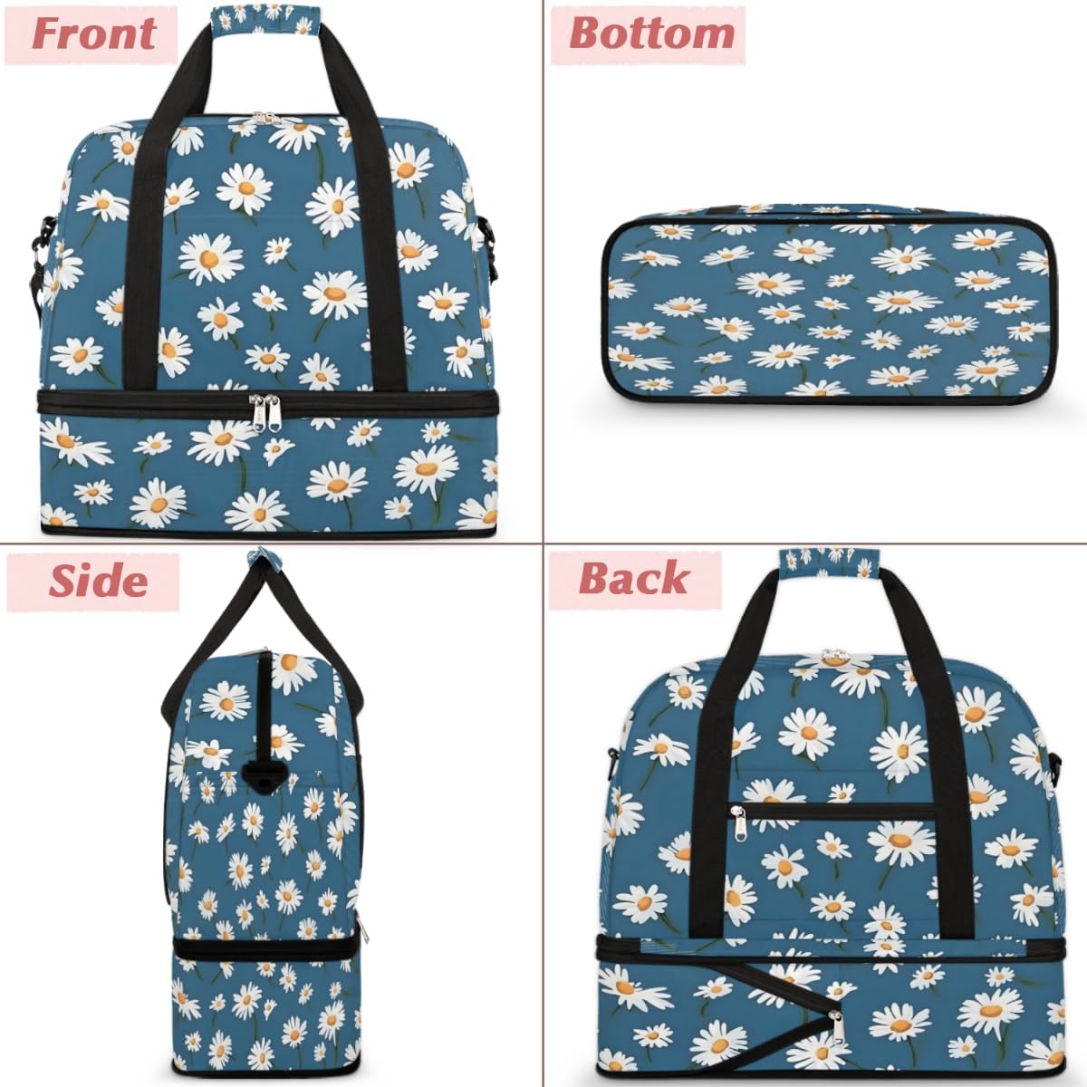 QsirBC Modern Floral Design Gym Bag for Women Duffle Tote with Shoes Compartment Men Weekender Duffel for Dance Travel Sports Swimming Overnight