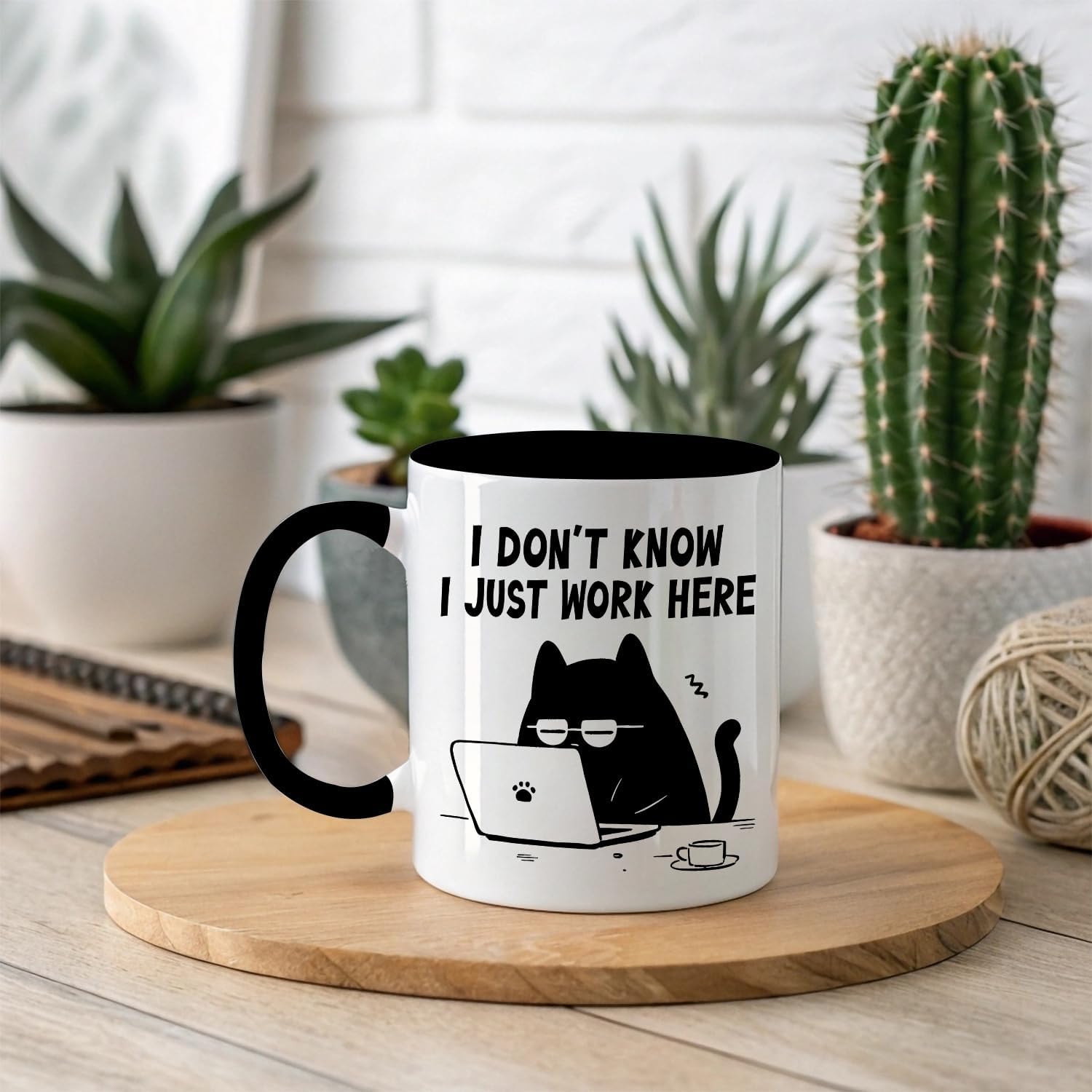 Funny Black Cat Coffee Mug, I Don't Know I Just Work Here, 11oz Ceramic Coffee Tea Cup, Office Sarcastic Gifts for Women Men, Christmas Birthday Gifts for Colleague Boss Friend Cat Lovers - Image 5