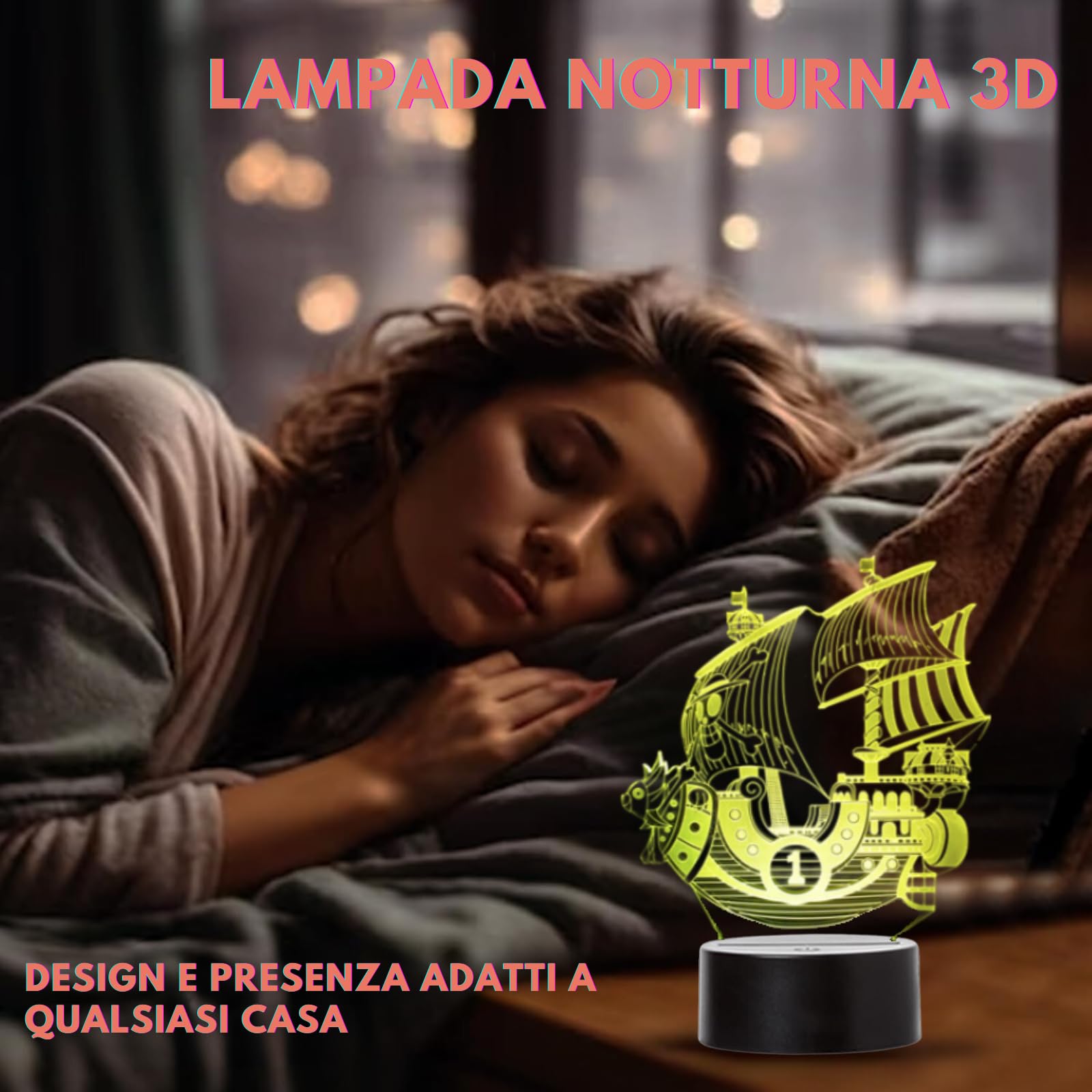 Lampada 3D LED One Piece Rufy, Sanji, Zoro, Chopper – Luce Notturna 7 Colori, Regalo Natale E Compleanno
