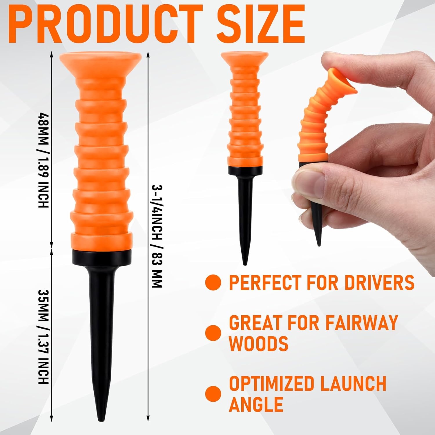 Outus 20 Pack Plastic Golf Tees with Soft Rubber Top, 3 1/4 Inch Golf Tees Reduce Friction & Side Spin, Stable Ball Support for Drivers & Irons, Practice & Tournament Use, Multiple Colors