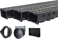 URA WATER UA-100 Black Plastic Channel Drain Kit - Low-Profile Trench Drainage 117" Total for Driveways, Patios & Lawns - 3-Pack