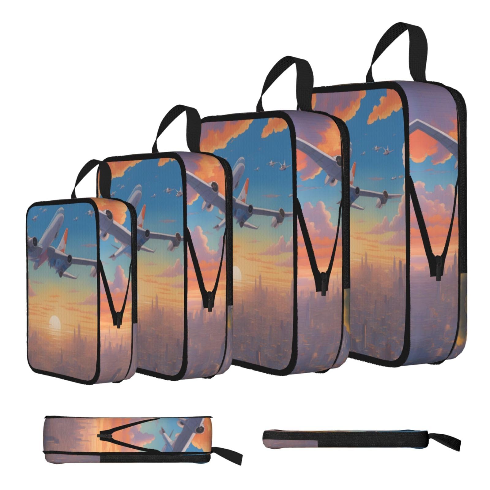 Sxzvvbn Black Beautiful Airplane Compression Packing Cubes 4 Piece Set