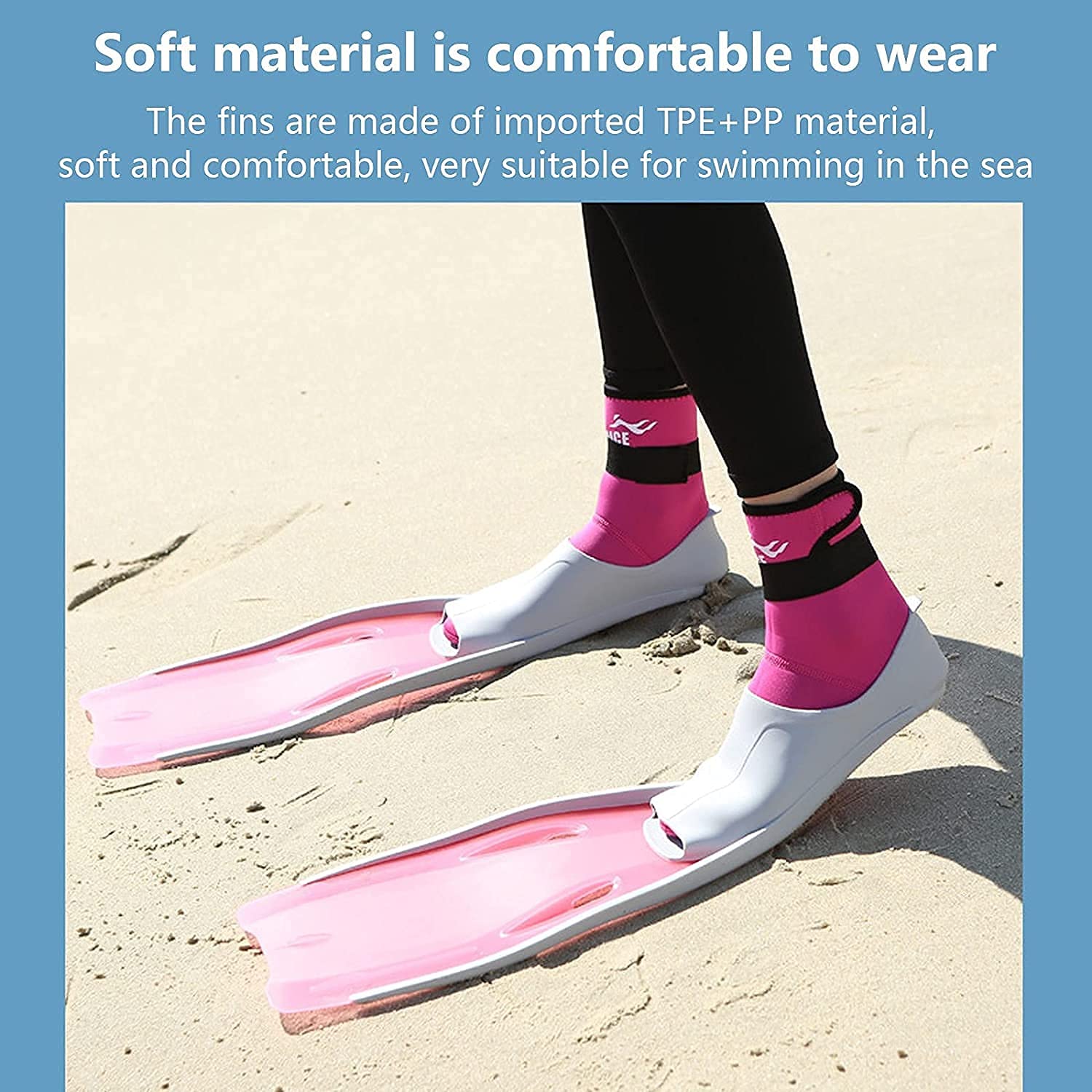 MU Swim Pins Snorkeling Professionale Pinne Lunghe Pinne Uomo Donna Scuba Diving Ams Tpr Antiscivolo Pinne Pinne Pinze Piedi Pinne Piedi Soft e Confortevole Copertura Scarpa,Luce Rosa-M