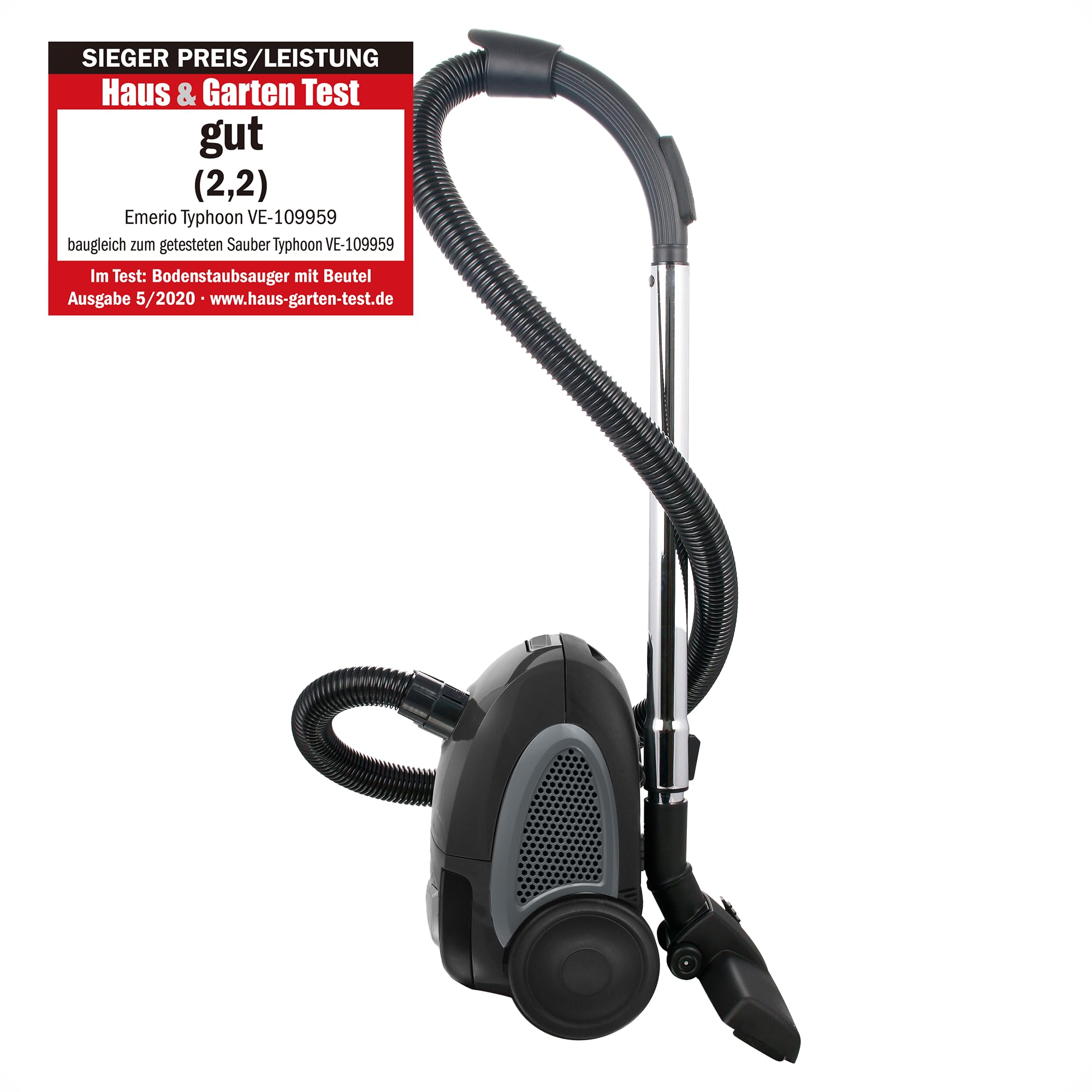 Emerio VE-109959.14, Staubsauger SIEGER PREIS/LEISTUNG 05/2020 Haus&Garten Test, leistungsstark, 800 Watt, kompakt & leicht, mit Beutel, für Hard- & Teppichboden, 2.0 L, Staubbeutel Y50 kompatibel