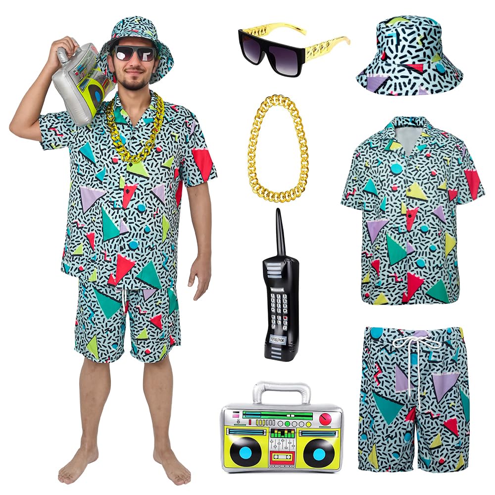 Set di magliette e pantaloncini da uomo anni '80 e '90, Hip-Hop, da spiaggia, jogging, costumi da bagno, carnevale, multicolore, L, EU, uomo e donna