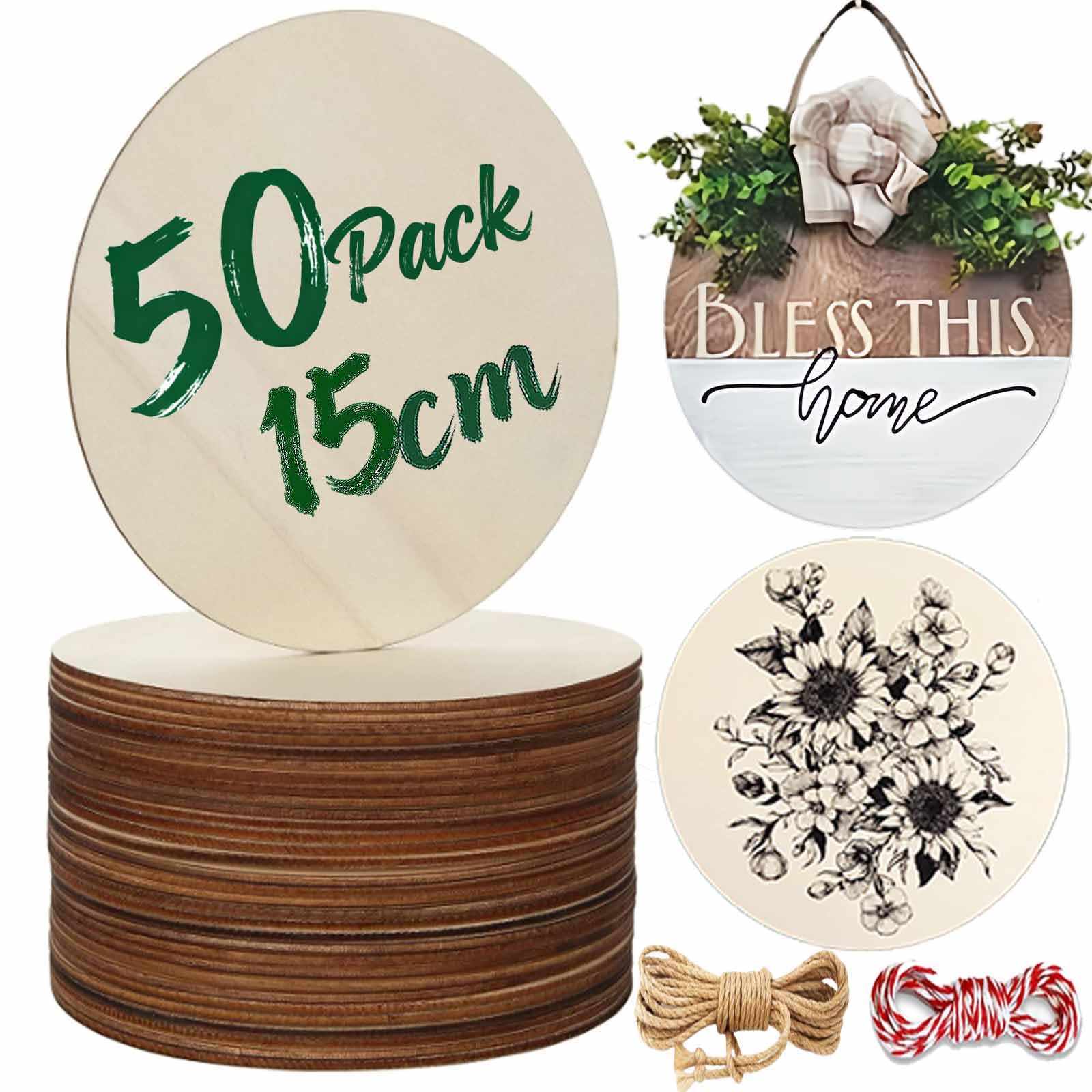 50pcs Wooden Discs, 15cm/6 Inch Unfinished Wood Circles, Round Wooden Discs for Crafts, Natural Blank Wood Slices for DIY Craft Decorations Ornaments – 2.5mm Thick — image 1