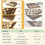 Ensemble d'échecs pliant en bois de 15" avec pièces Staunton de 3" et 2 reines supplémentaires
