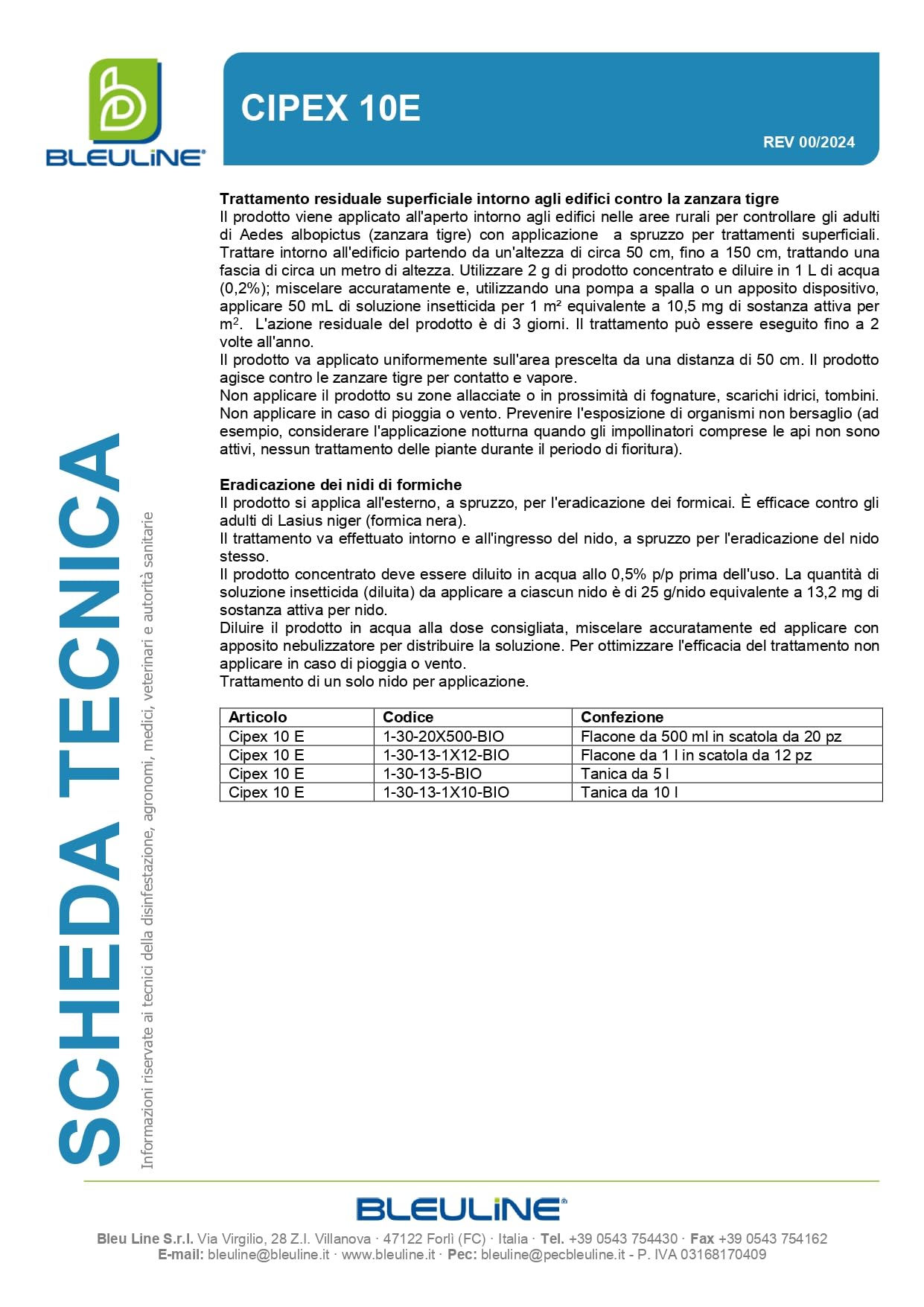 CIPEX 10E Insetticida Adulticida Liquido a Base di Cipermetrina 1 LT – Contro Insetti Volanti e Striscianti, Zanzare e Zanzara Tigre