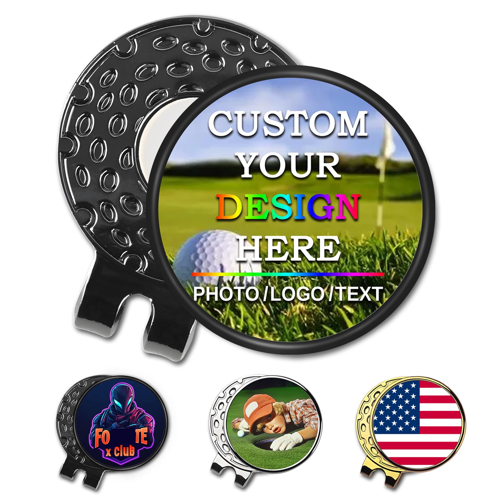 Custom Golf Ball Markers with Magnetic Hat Clip - Personalized Ball Marker Hat Clip with 1" Diameter Ball Marker Customized with Your Photo Logo Text Name