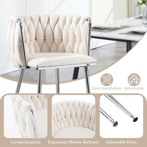 Miniatura 12 de Juego de 2 sillas de comedor de terciopelo, sillas tapizadas tejidas para sala de estar, sillas modernas de cocina y comedor, sillas decorativas de