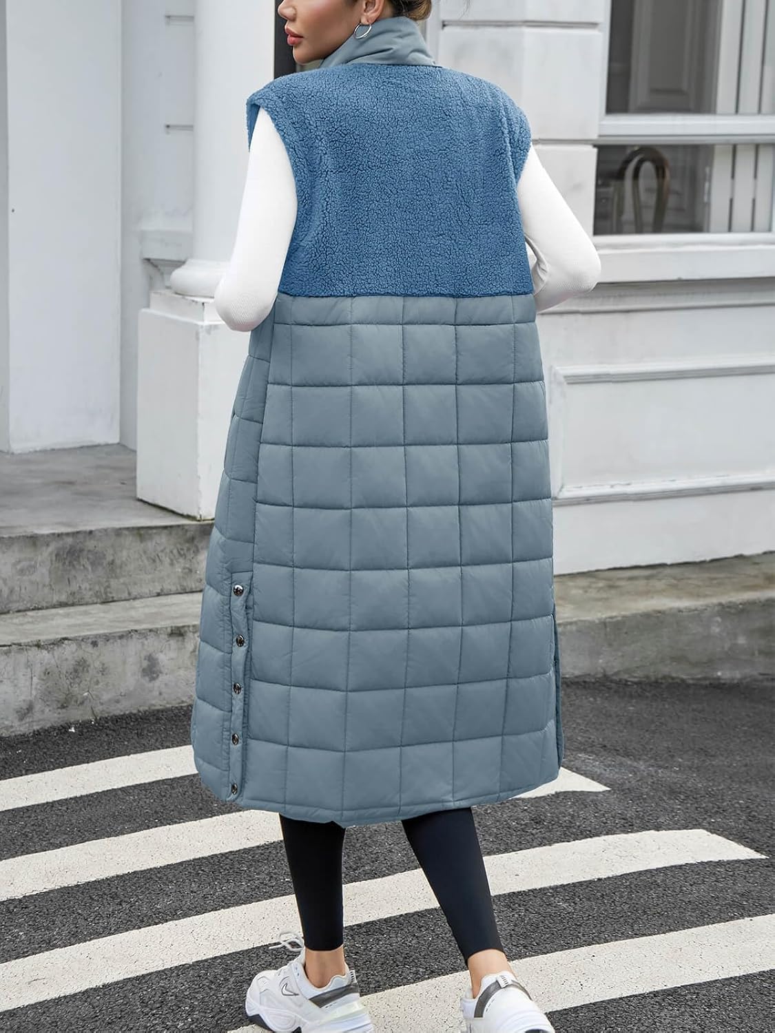 UMEKO Women's Long Puffer Vest Fleece Jacket Winter Button Down Sleeveless Coats - Image 3