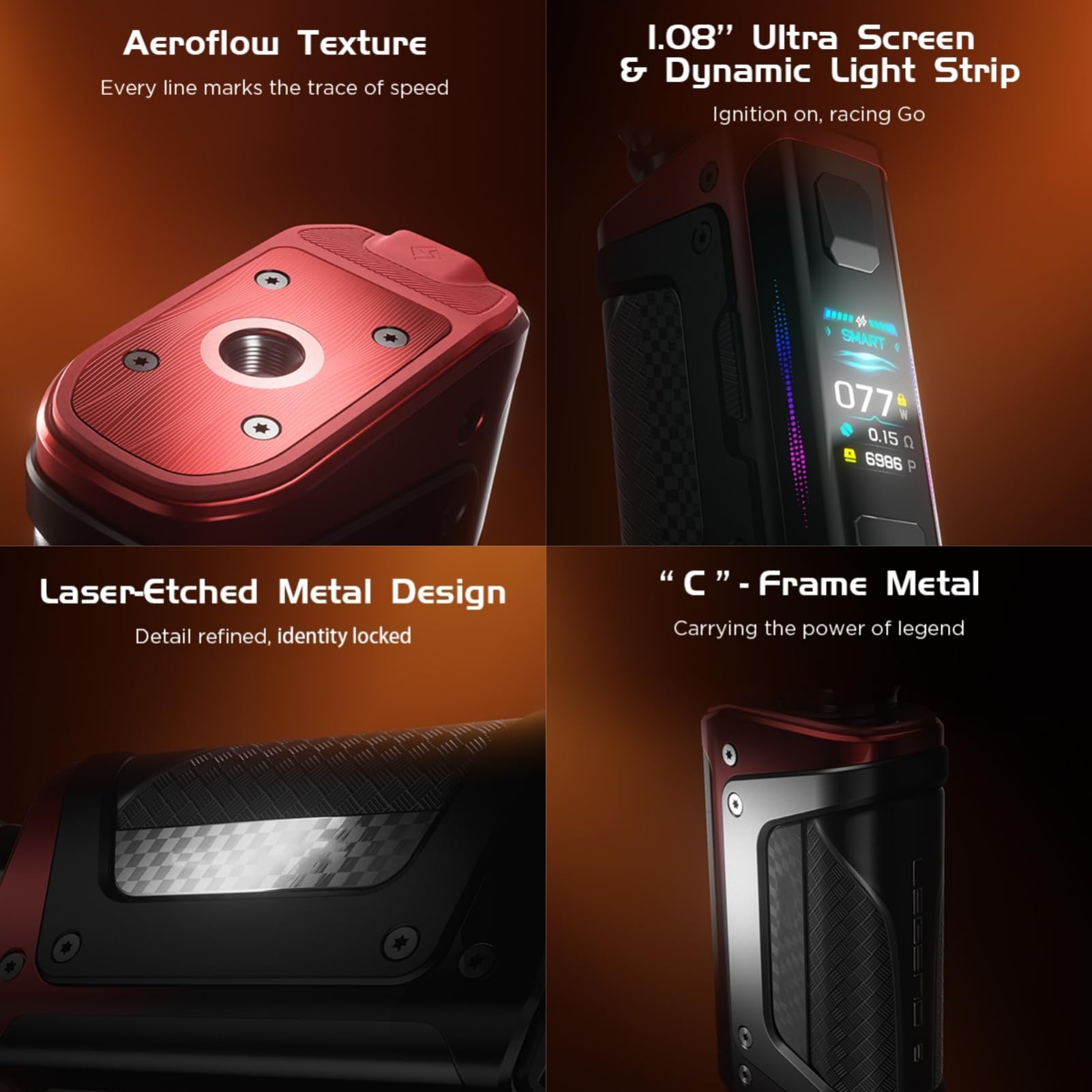 For Geekvape Aegis Legend 5 Box Mod 200 W Vape (Oro Racing) Mode ECO/Smart/Normal/Custom/TC AS Chip 4.0 0.01s Fire Doppia 18650 Batterie [Batterie escluse] Vaporizzatore Originale - No Nicotine