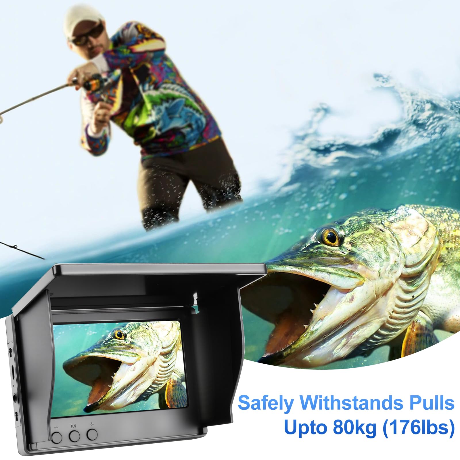 Underwater Fishing Camera, 5000mAh Battery Fish Finder Camera Waterproof with 4.3 Inch IPS Display and 30M Cable, 220° Wide Angle Night Vision for Ice, River and Boat Fishing