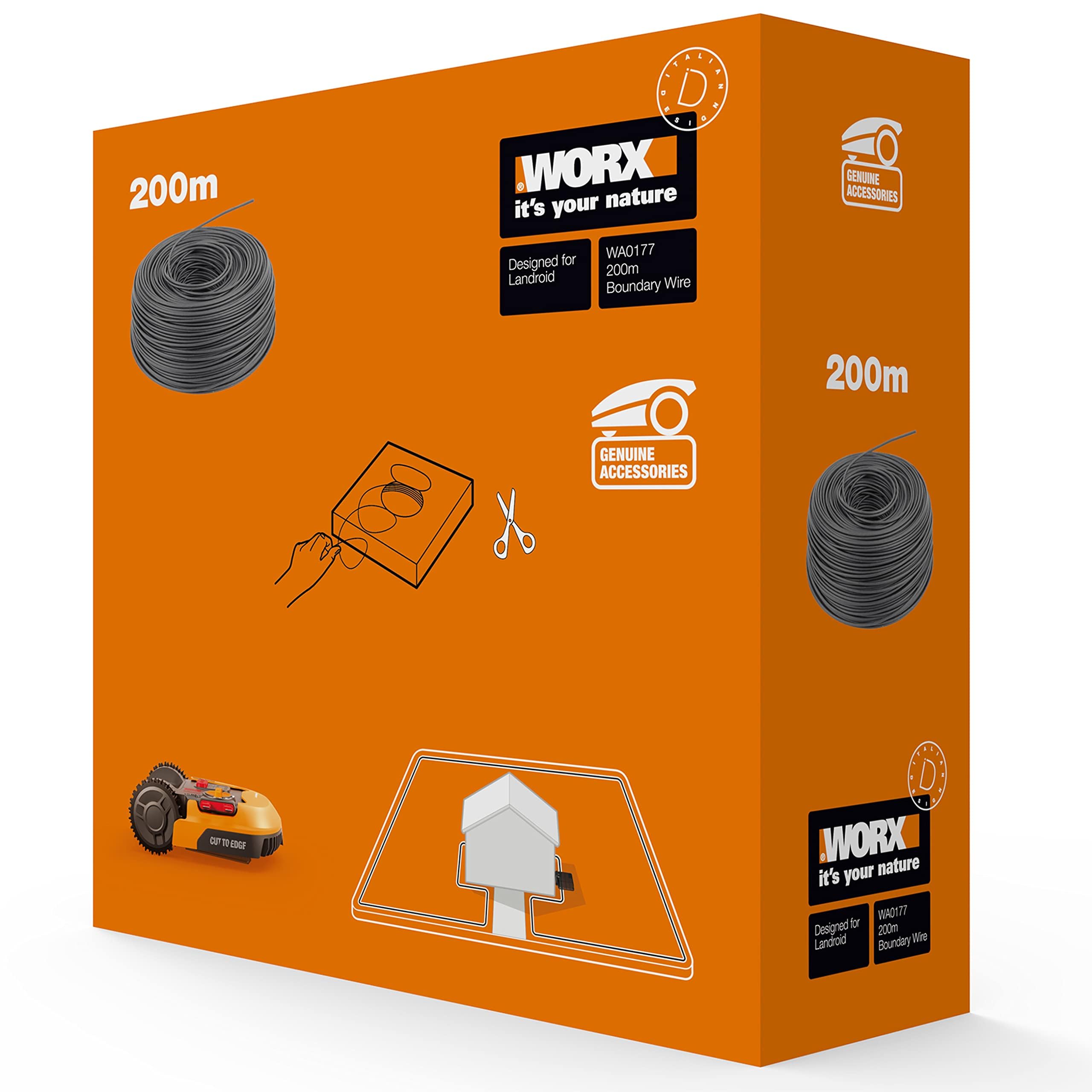 WORX Câble périphérique WA0177 200 m pour Robots Landroid | Délimite la zone de tonte, compatible robots à câble périphérique et installation rapide