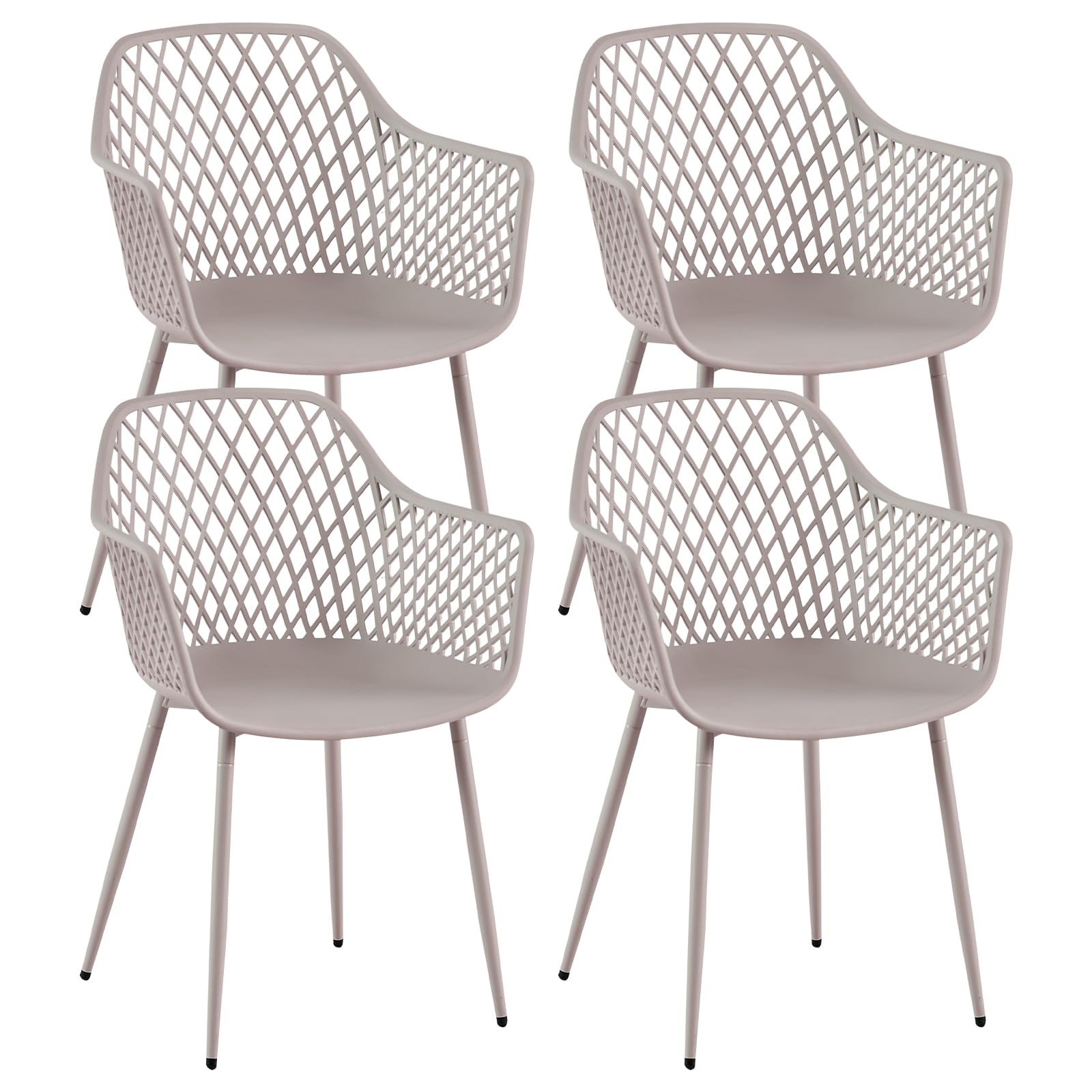 buybyroom Sillas Terraza Exterior, Pack de 4 Sillas Jardin Exterior con Reposabrazos, Patas de Metal y Respaldo de Plástico Ergonómico, para Jardín, Terraza, Balcón, Salón,Comedor,Caqui Claro
